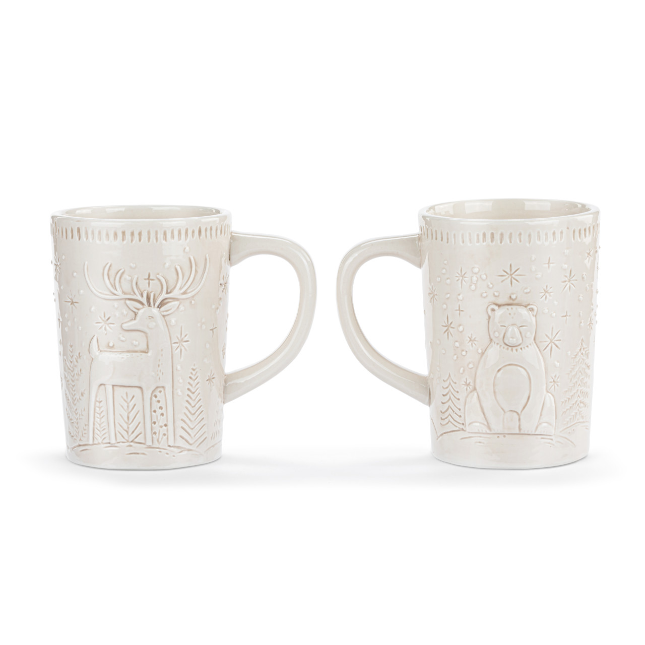 Deer and Polar Bear Winter Scene Sculpted Ceramic Mugs - Set of 2 thumbnail