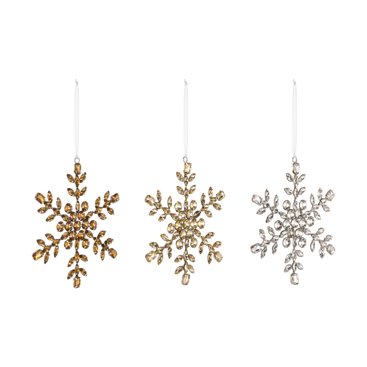 Gold Glitter Snowflake Ornaments 3 Assorted - 4in thumbnail