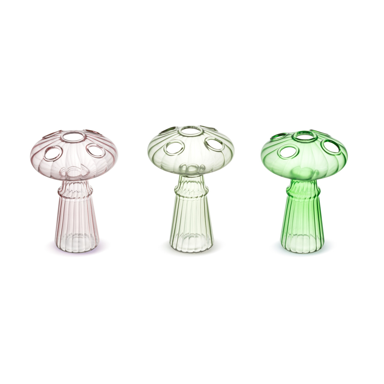 Green Glass Mushroom Multi Hole Arranging Vases 3 Assorted - 4x5.5in thumbnail