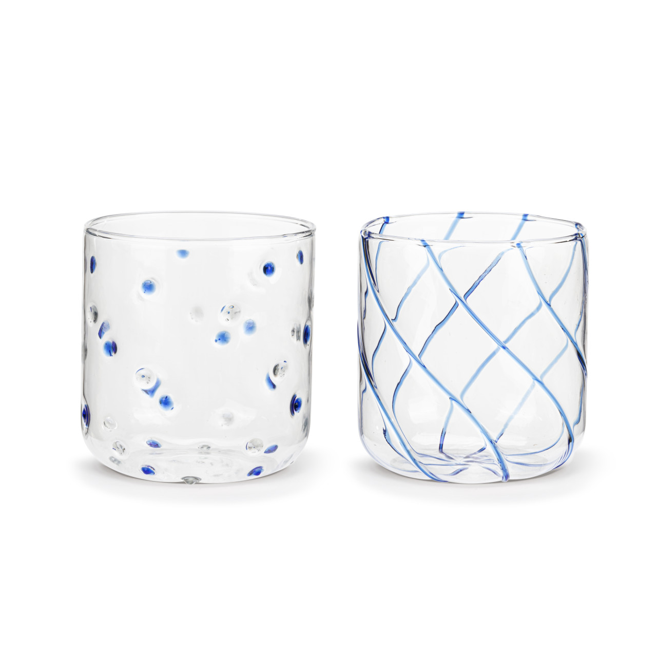 Indigo Stripe and Dots Glass Votive Candle Holders - 2 Assorted thumbnail