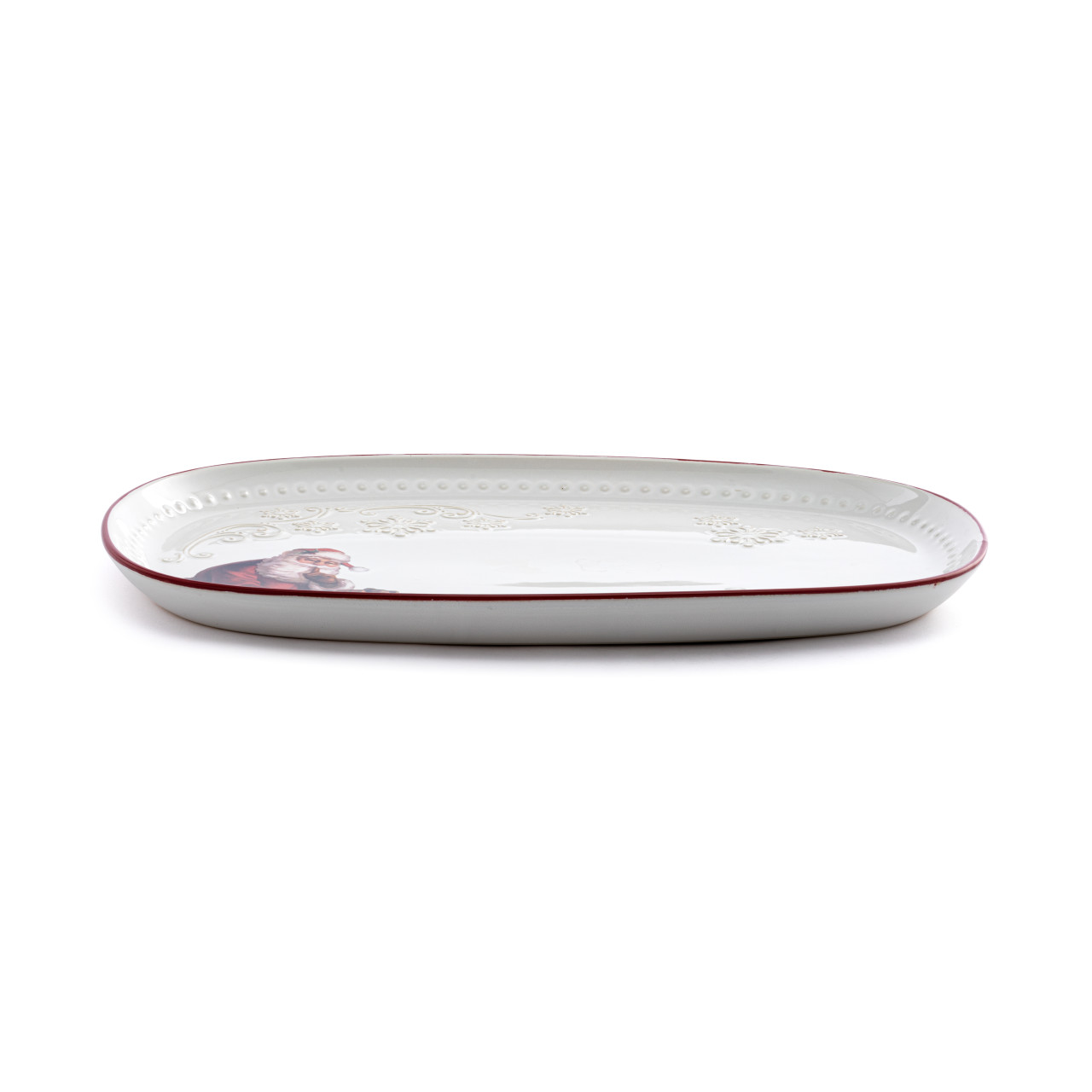 Santa Vintage Snowflake Ceramic Oval Platter - 15.5x11in thumbnail