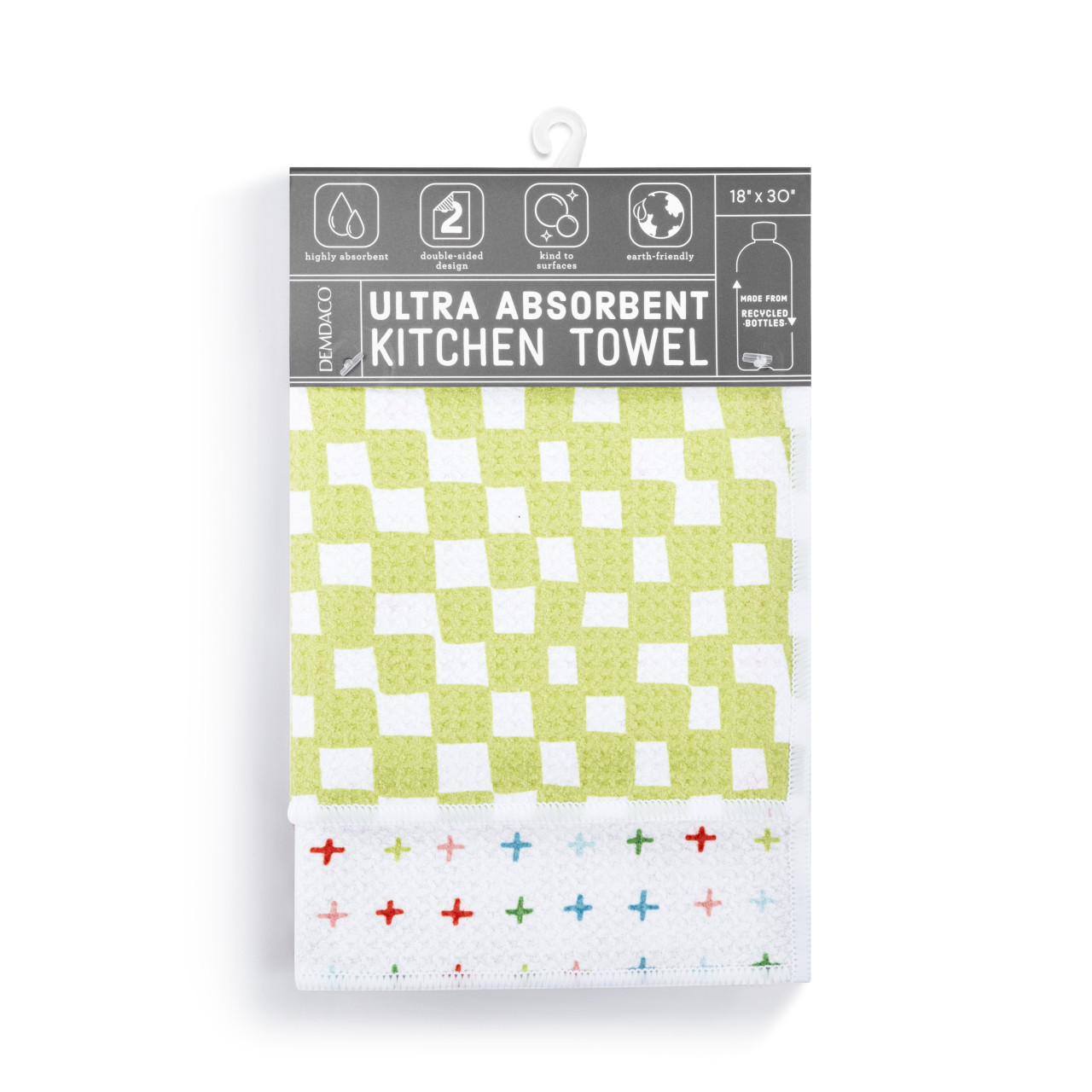 Green Checker Absorbent Reversible Towel - 18x30in thumbnail