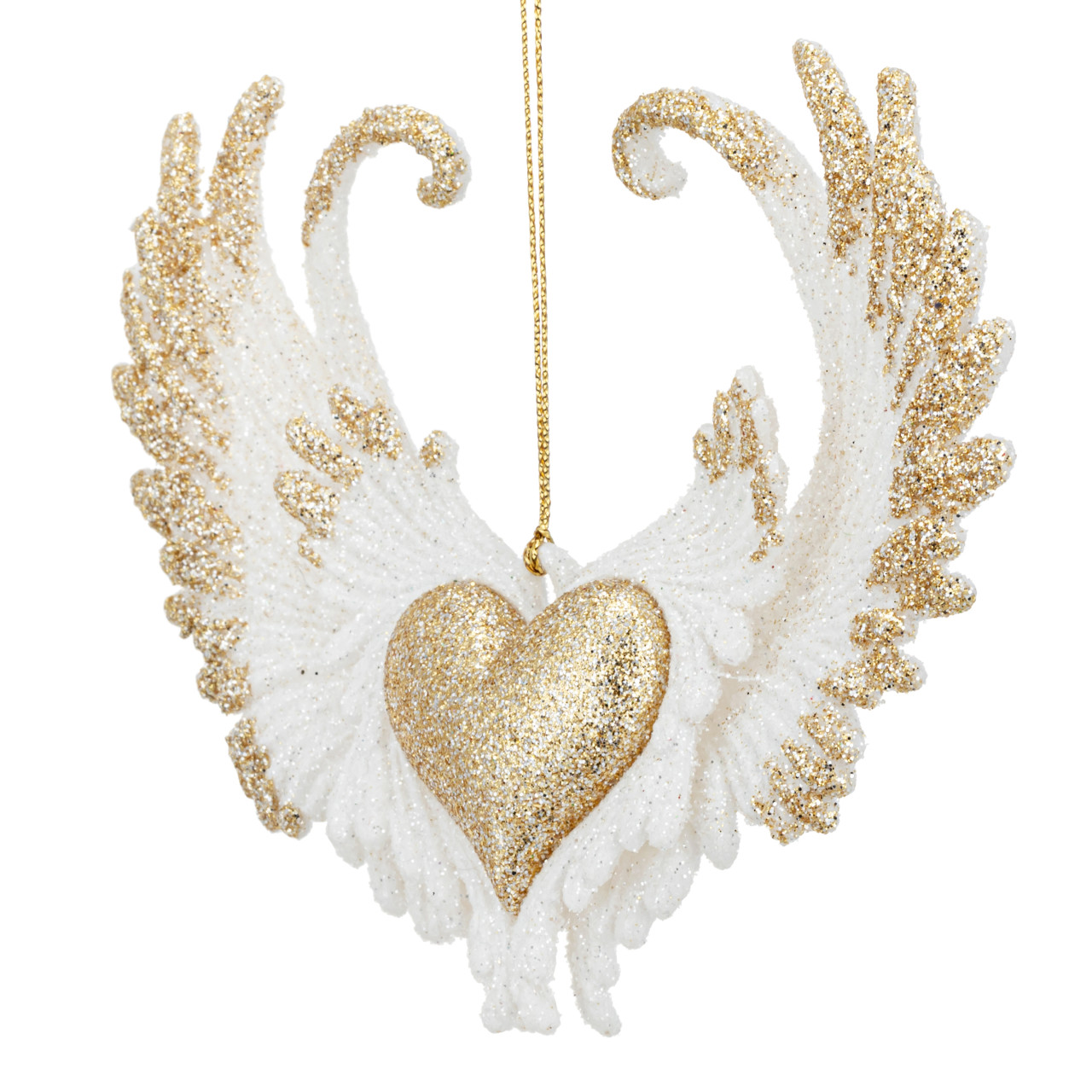 White and Gold Angel Wing with Heart Ornament - 5x4in thumbnail