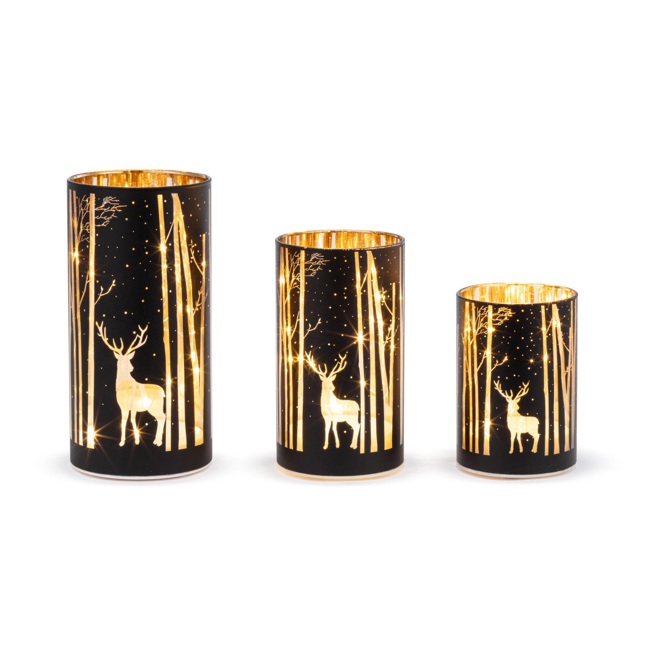 Silver Deer in Forest LED Hurricanes - 3 Assorted thumbnail