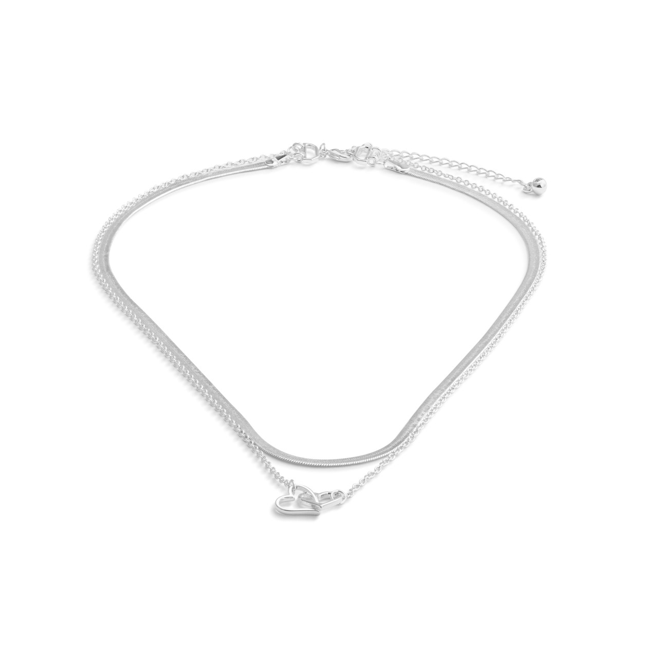 Layered Heart Silver Necklace 18in thumbnail