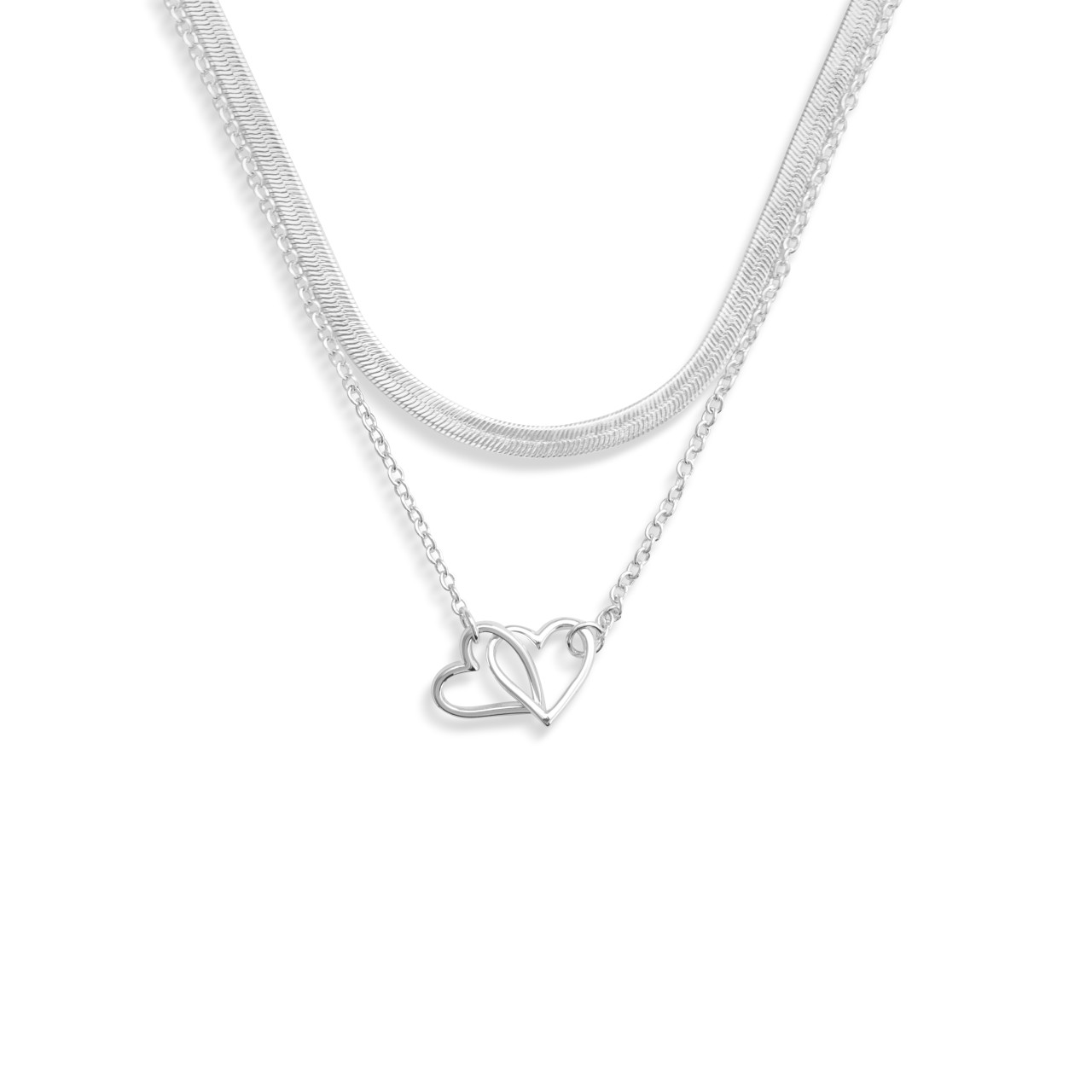 Layered Heart Silver Necklace 18in thumbnail