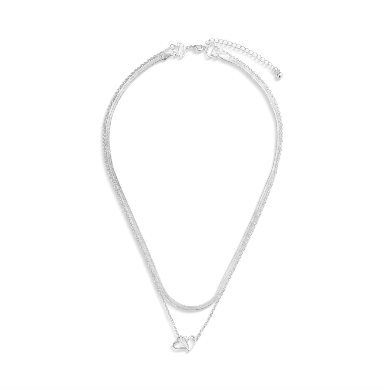 Layered Heart Silver Necklace 18in thumbnail