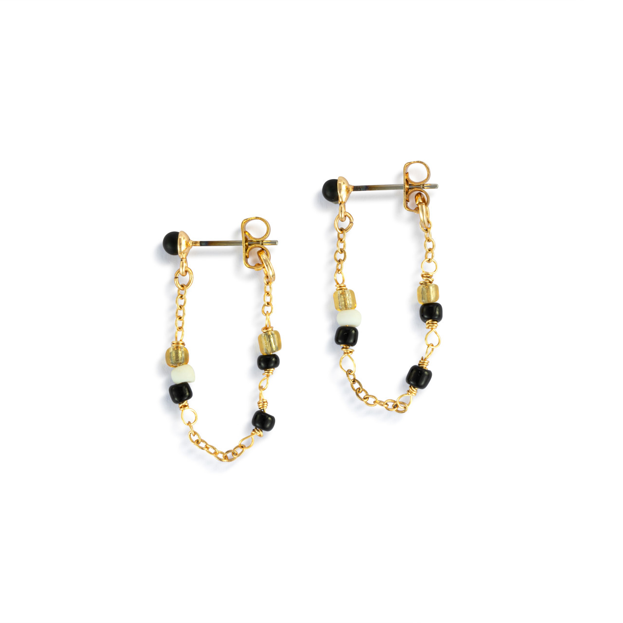 Beaded Black/Gold Earrings - 25.5x26.5mm thumbnail