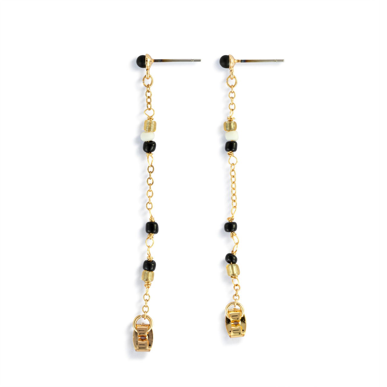 Beaded Black/Gold Earrings - 25.5x26.5mm thumbnail