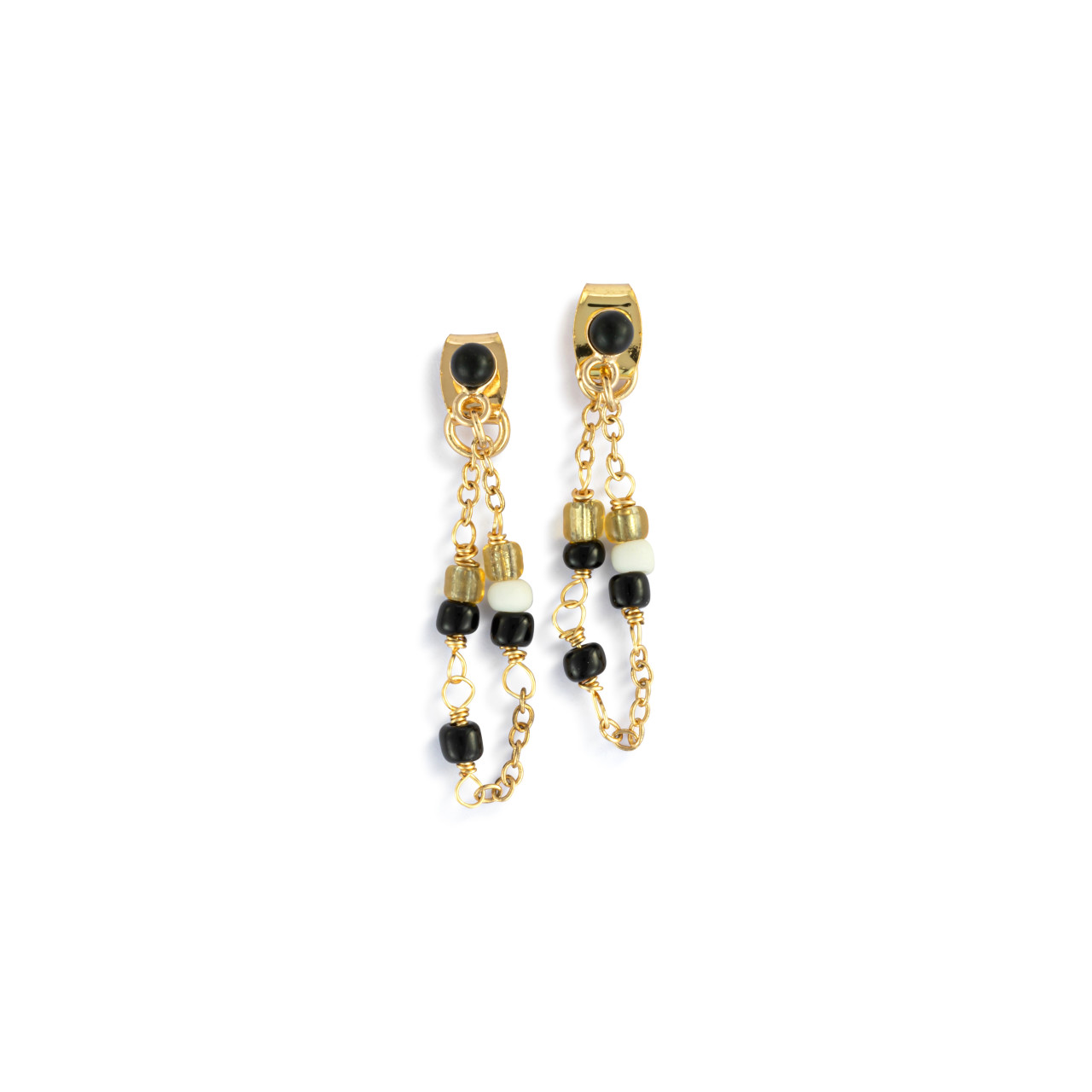 Beaded Black/Gold Earrings - 25.5x26.5mm thumbnail