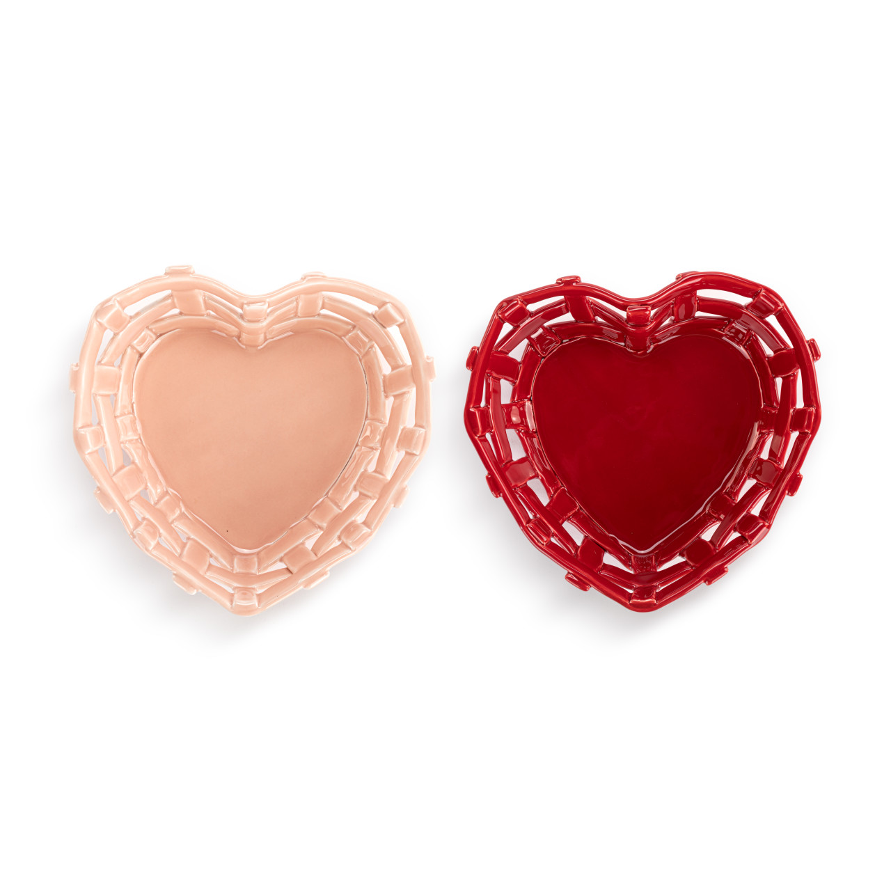 Heart Shaped Red and Pink Ceramic Bread Baskets 2 Assorted - 6x6in thumbnail