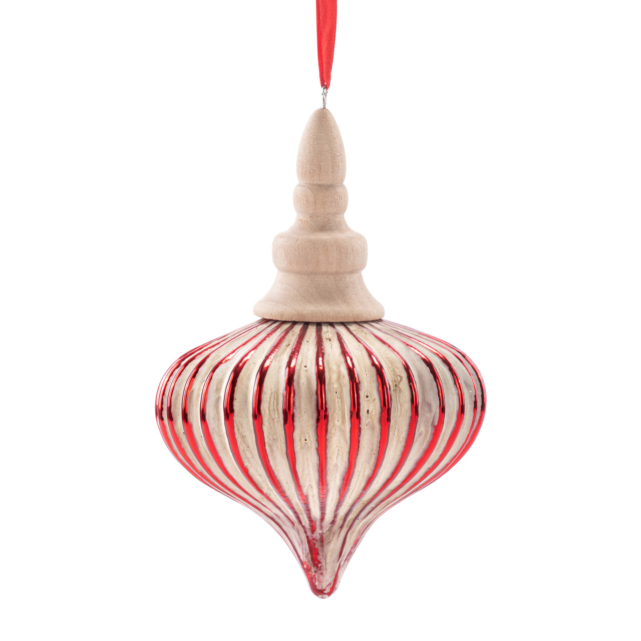 Red Wood and Glass Ribbed Onion Ornament - 4x6in thumbnail