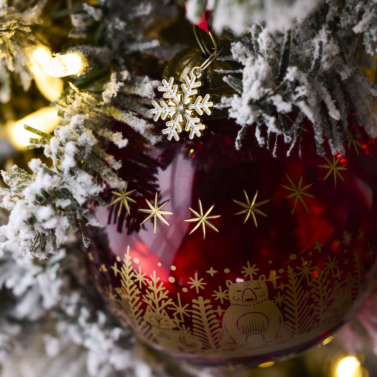Red Green and White Winter Scene Gold Foil Glass Ornaments 3 Assorted - 4in thumbnail