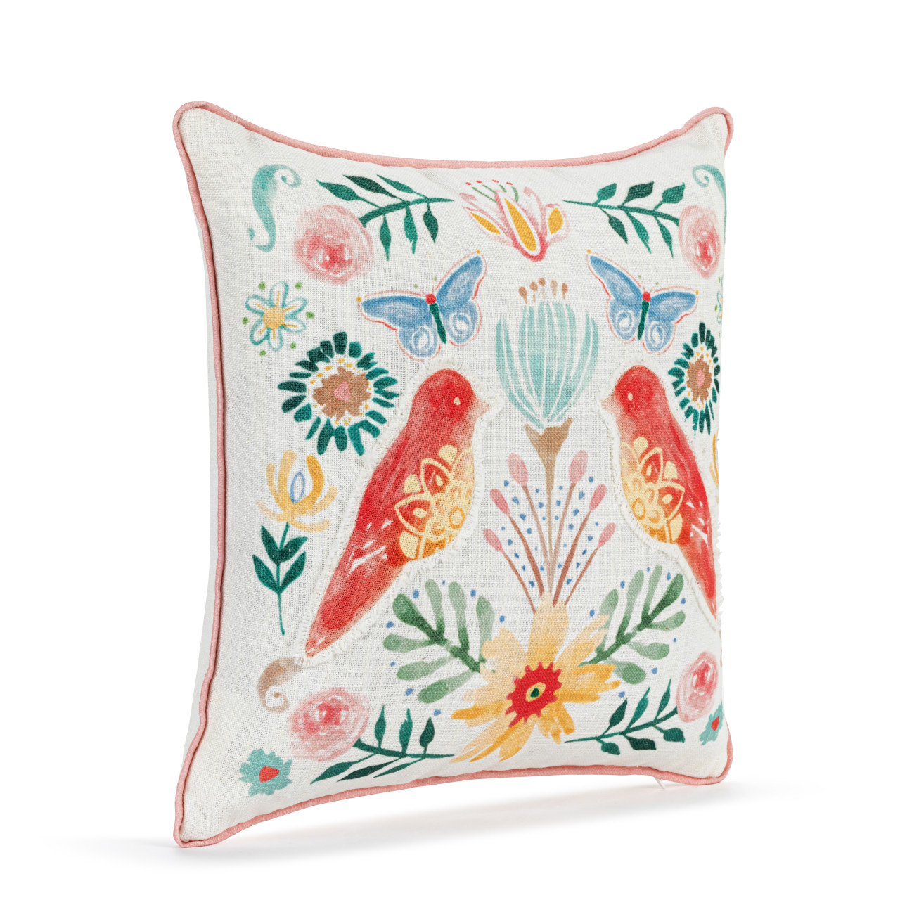 Coral Birds with Floral Accent Pillow - 15in thumbnail