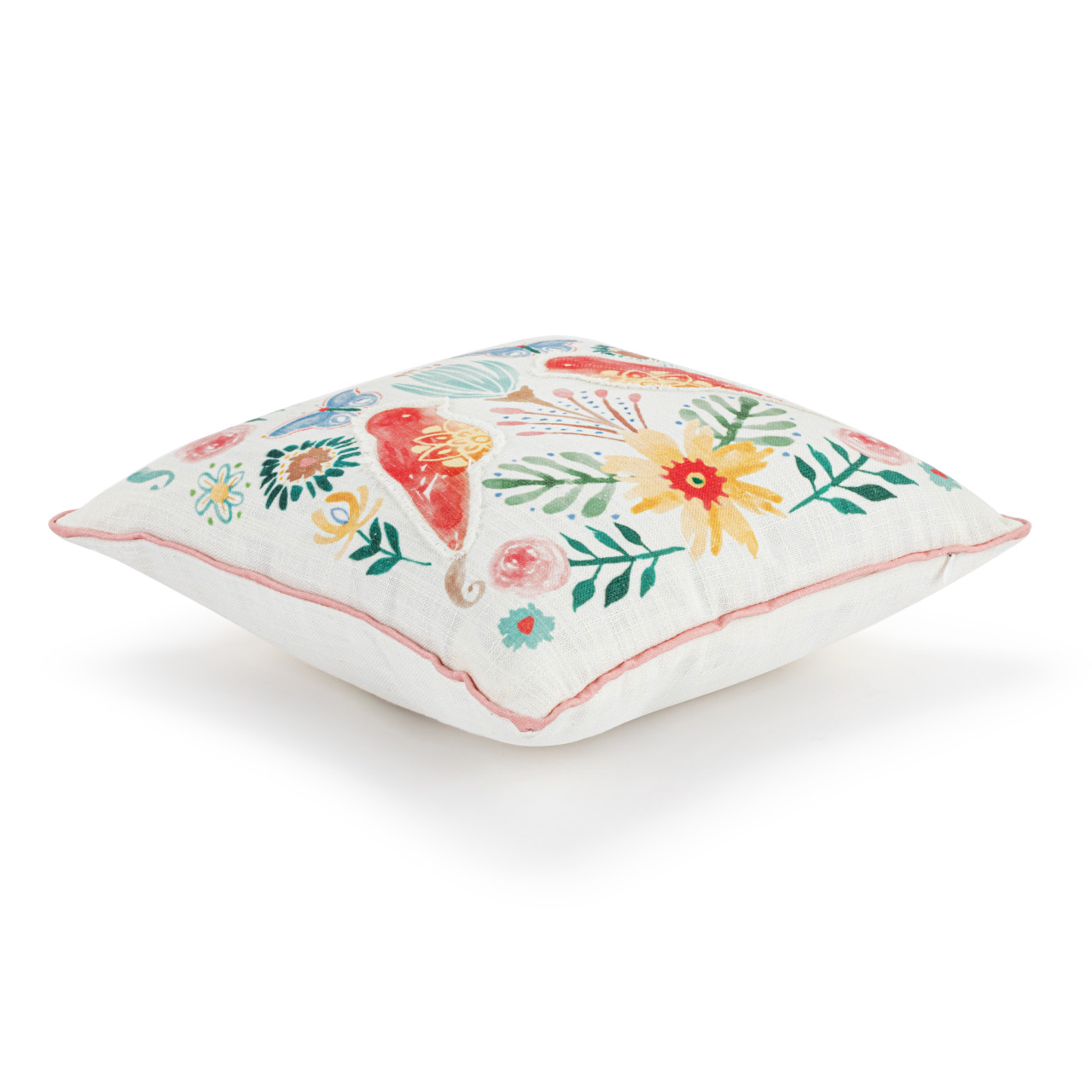 Coral Birds with Floral Accent Pillow - 15in thumbnail