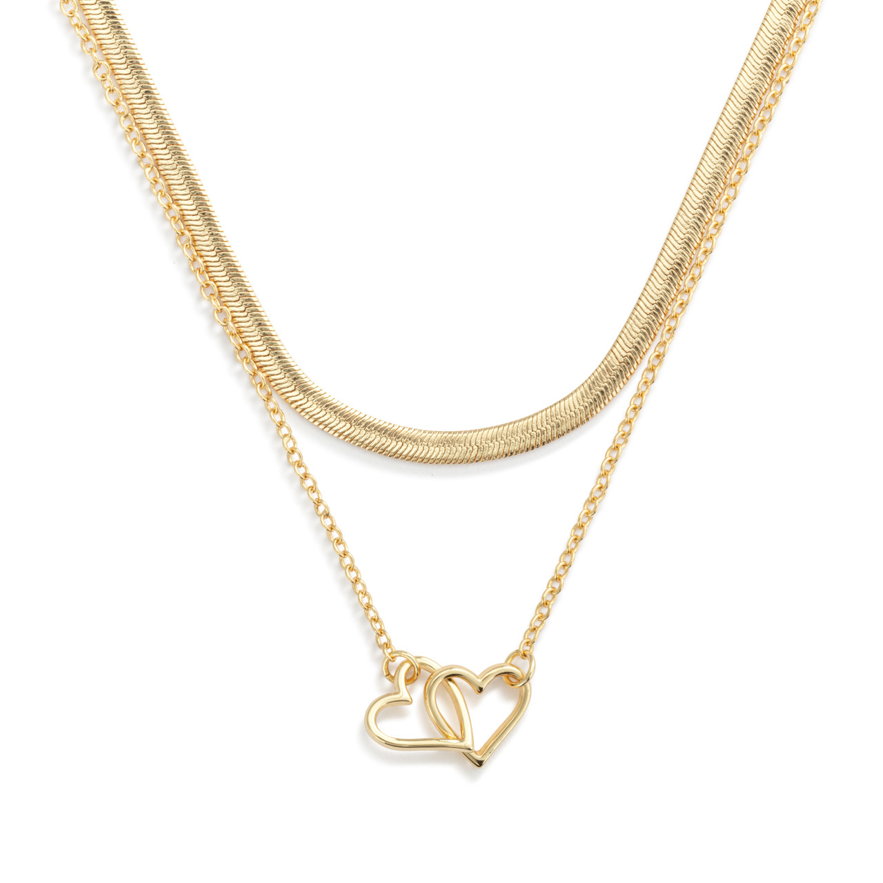 Layered Heart Gold Necklace 18in thumbnail