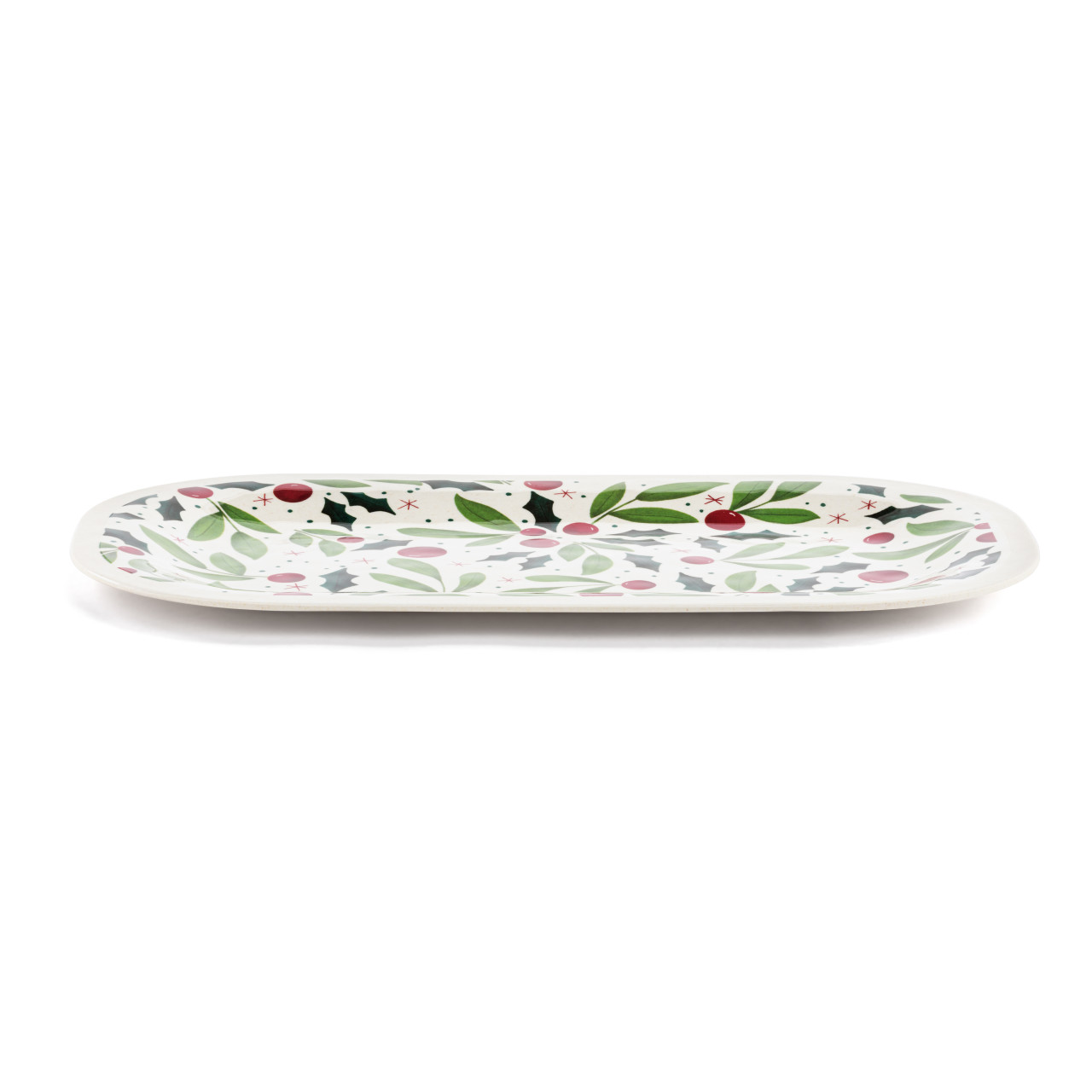 Holly Leaves Bamboo Melamine Rectangular Platter - 16x9in thumbnail