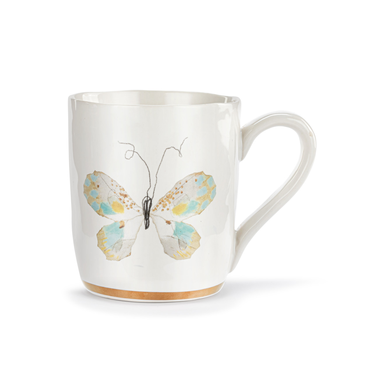 Green & White Butterfly White Mug with Gold Trim - 14oz thumbnail