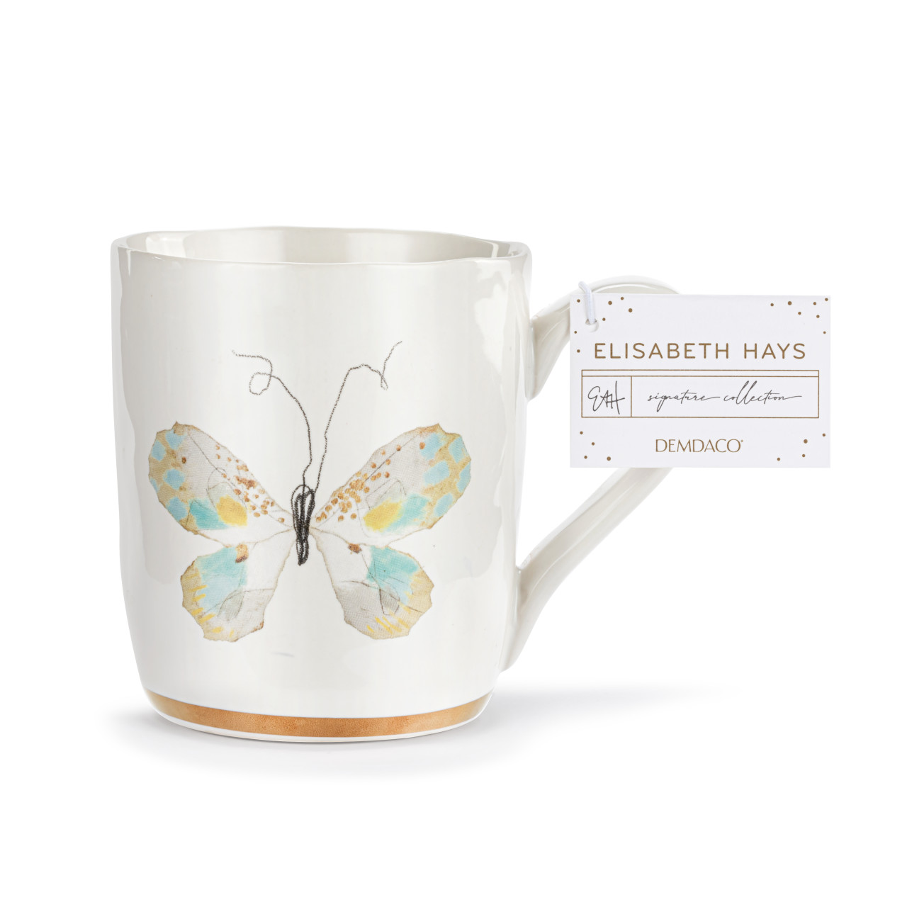 Green & White Butterfly White Mug with Gold Trim - 14oz thumbnail