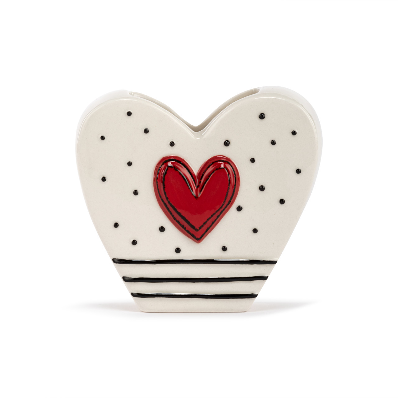 Dots and Stripes Heart Shaped Ceramic Vase - 4in thumbnail