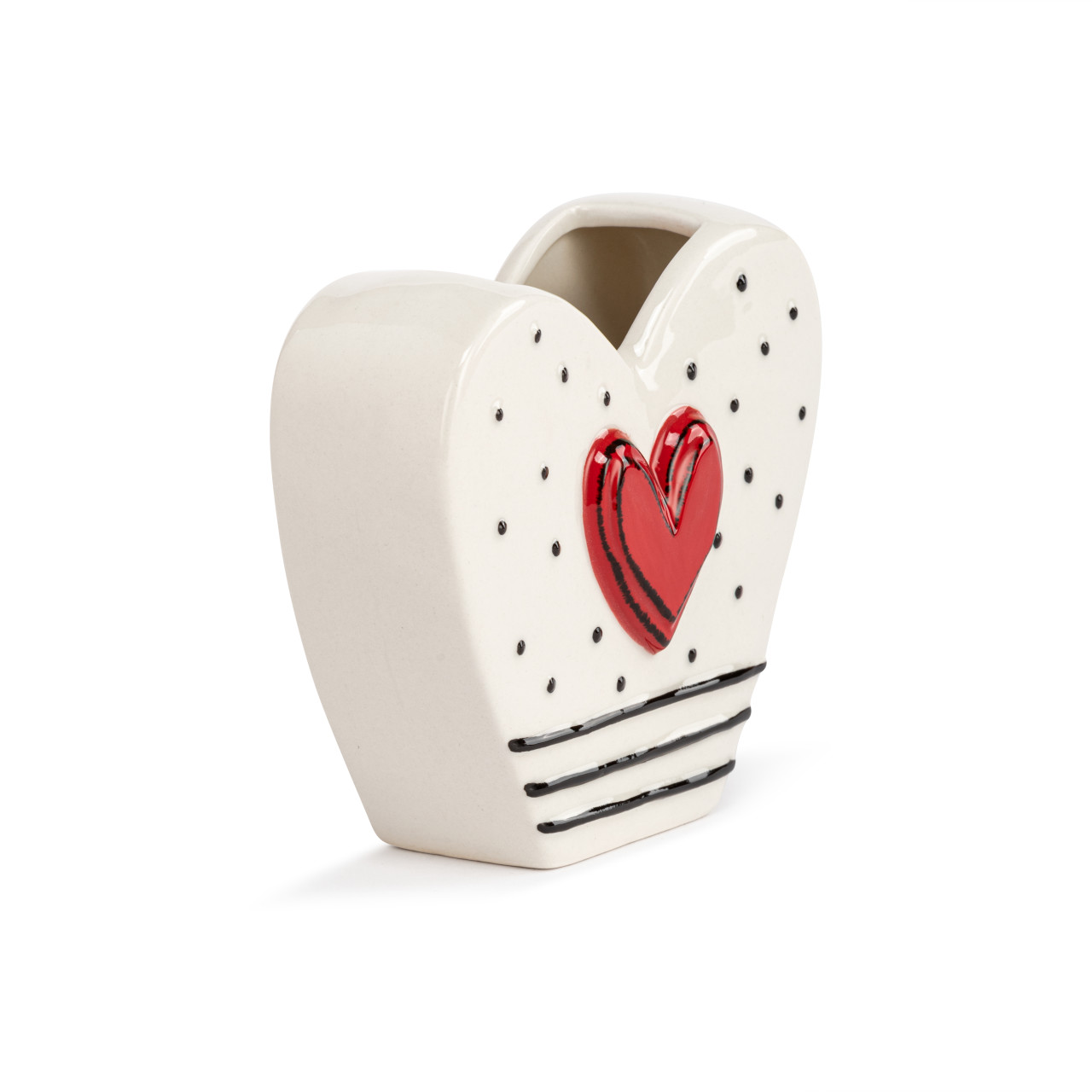 Dots and Stripes Heart Shaped Ceramic Vase - 4in thumbnail