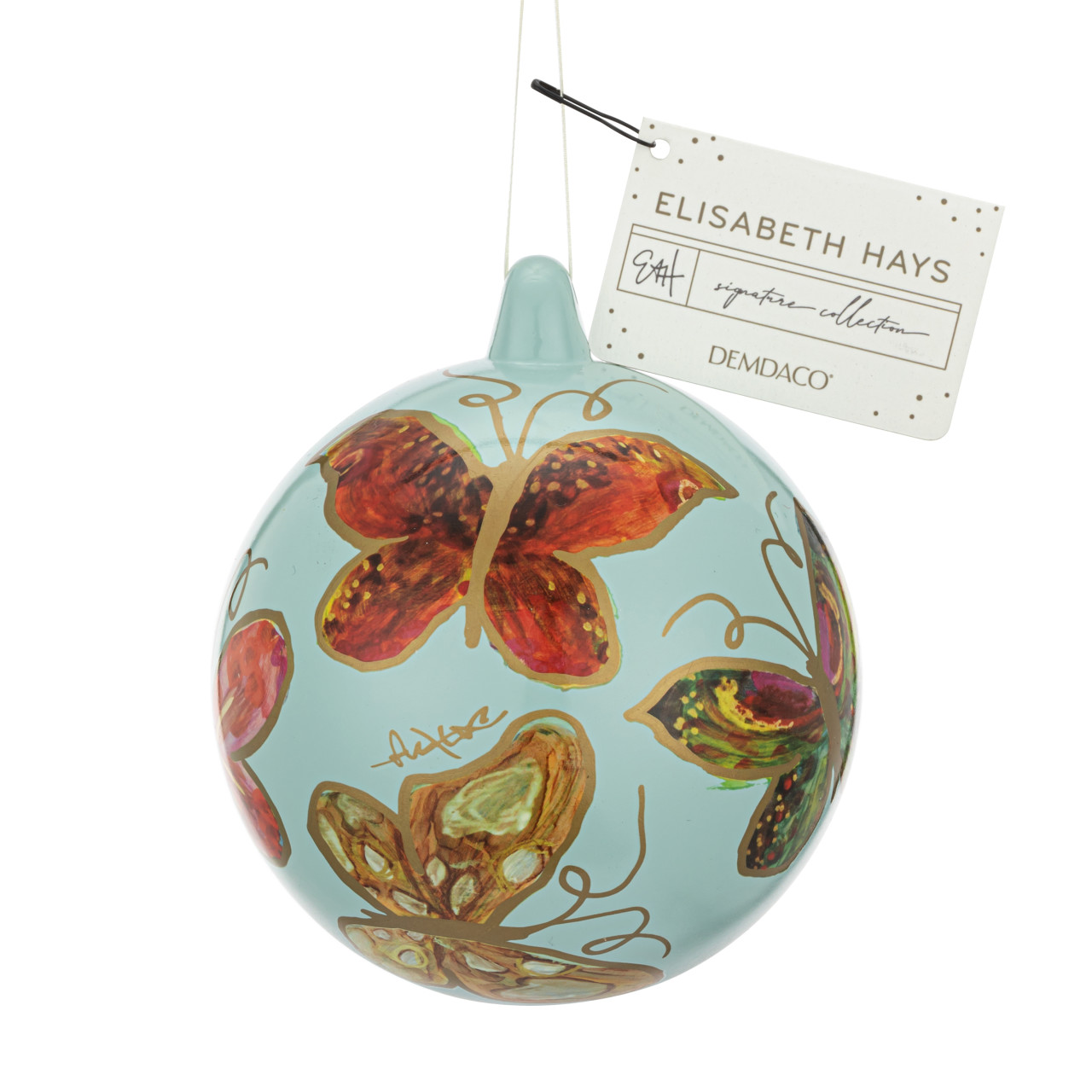Red Butterfly Mint Green Round Ornament - 4in thumbnail