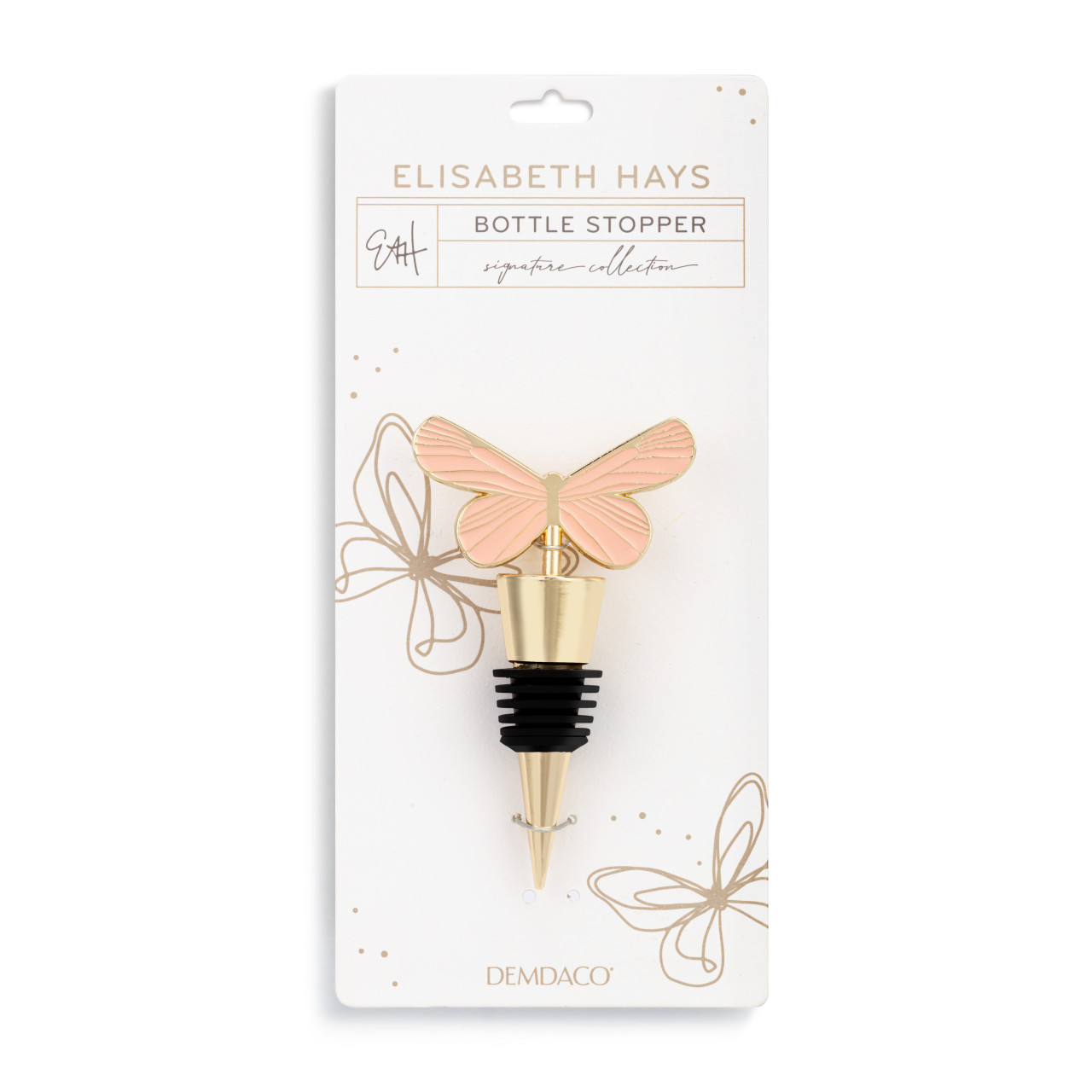 Pink & Gold Butterfly Bottle Stopper - 2.5in thumbnail