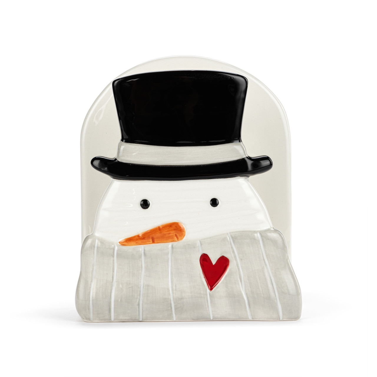 Snowman Red Heart Cream Ceramic Napkin Holder - 5x6in thumbnail