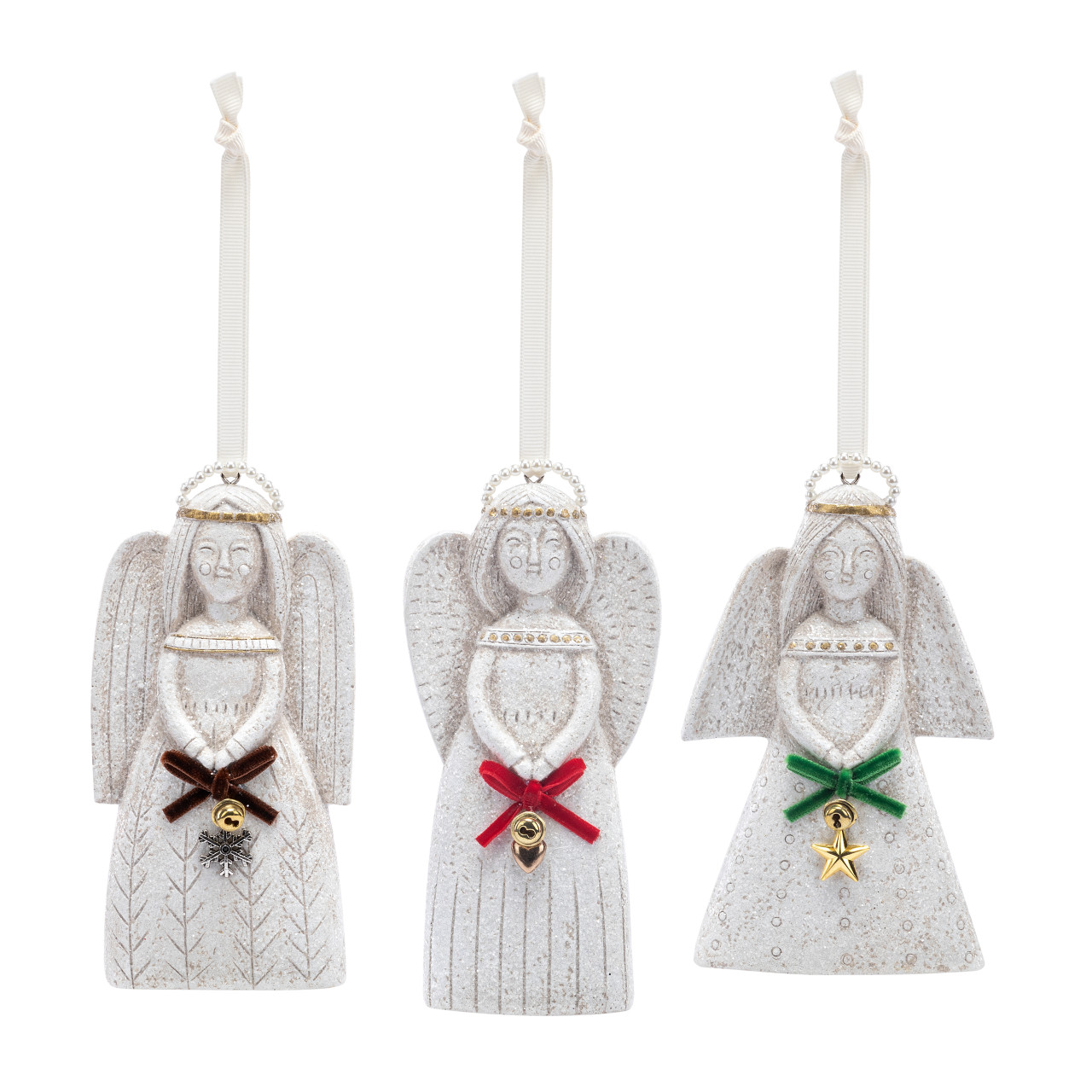 Angel with Gold Charm Paper Pulp Ornaments Set of 3 - 3x5.5in thumbnail