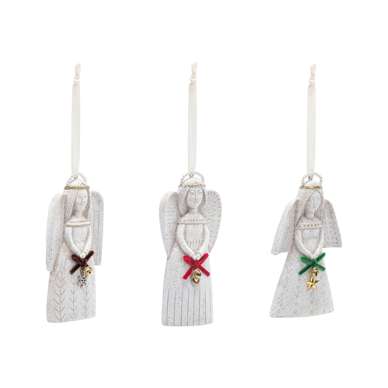 Angel with Gold Charm Paper Pulp Ornaments Set of 3 - 3x5.5in thumbnail