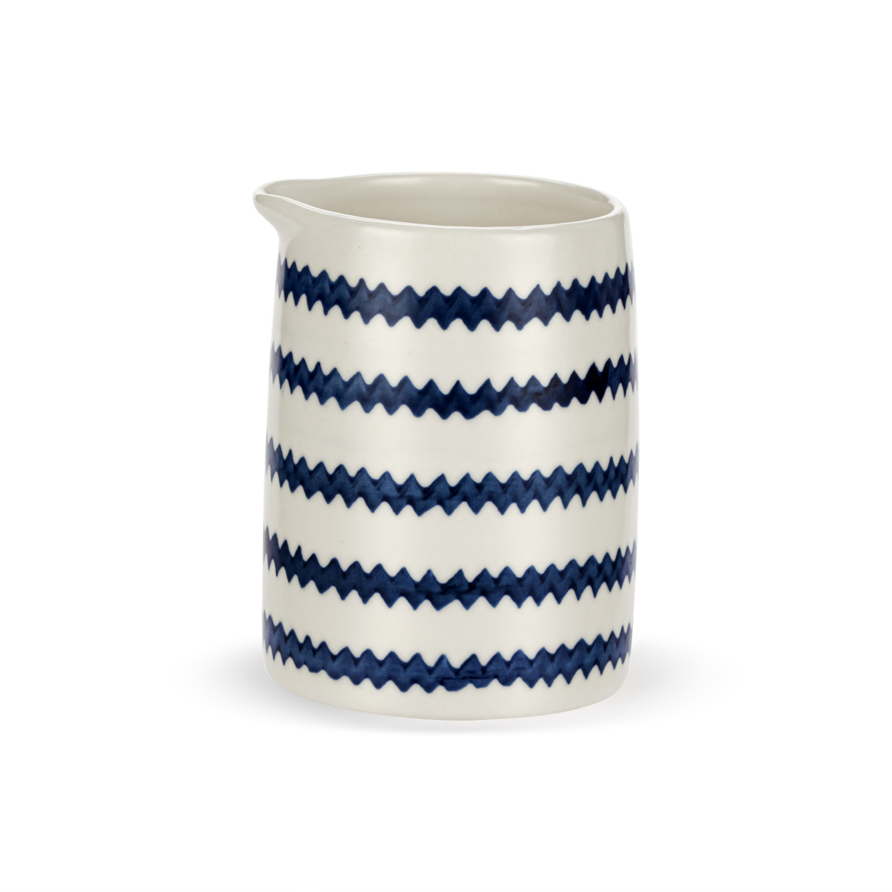 Blue and White Zig Zag Stripe Ceramic Hand Painted Mini Pitcher - 10oz thumbnail