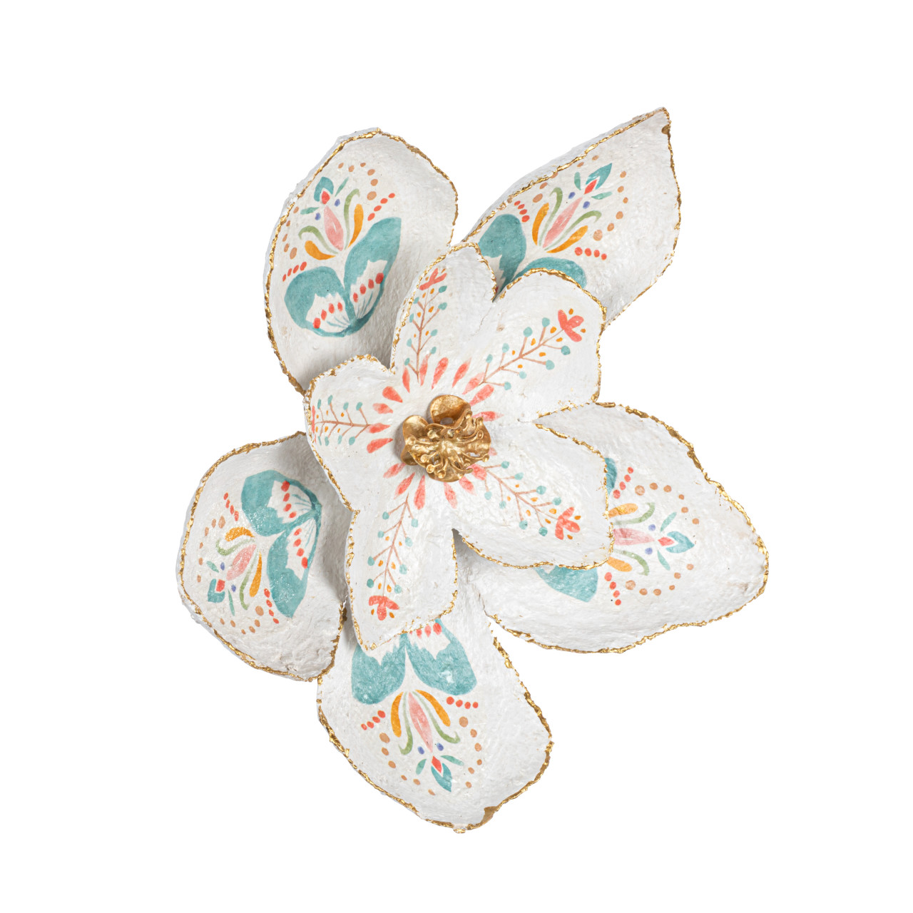 Paper Mache White Painted Wall Flower - 11in thumbnail