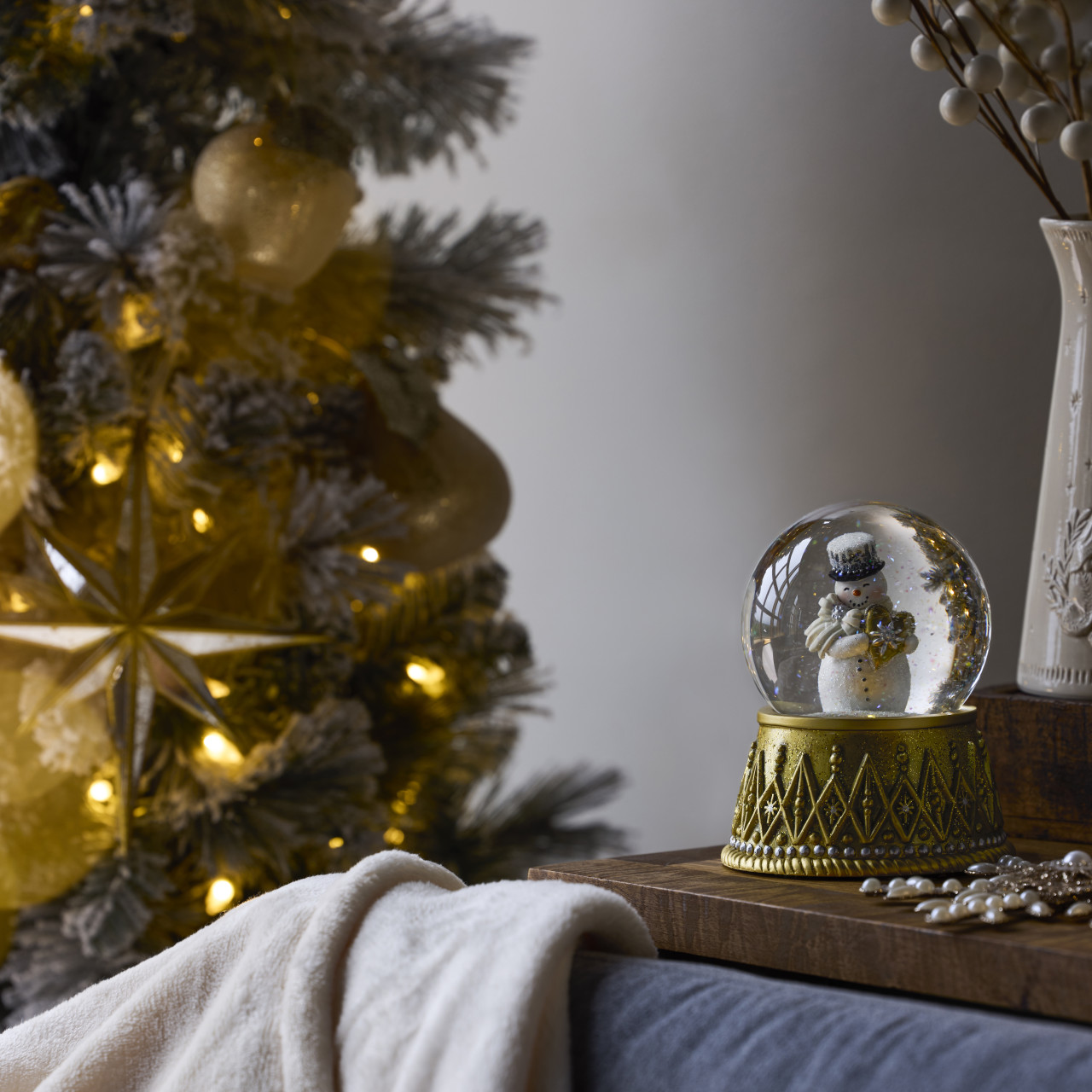 Snowman with Heart Lit Gold Snow Globe - 4.5x6in thumbnail