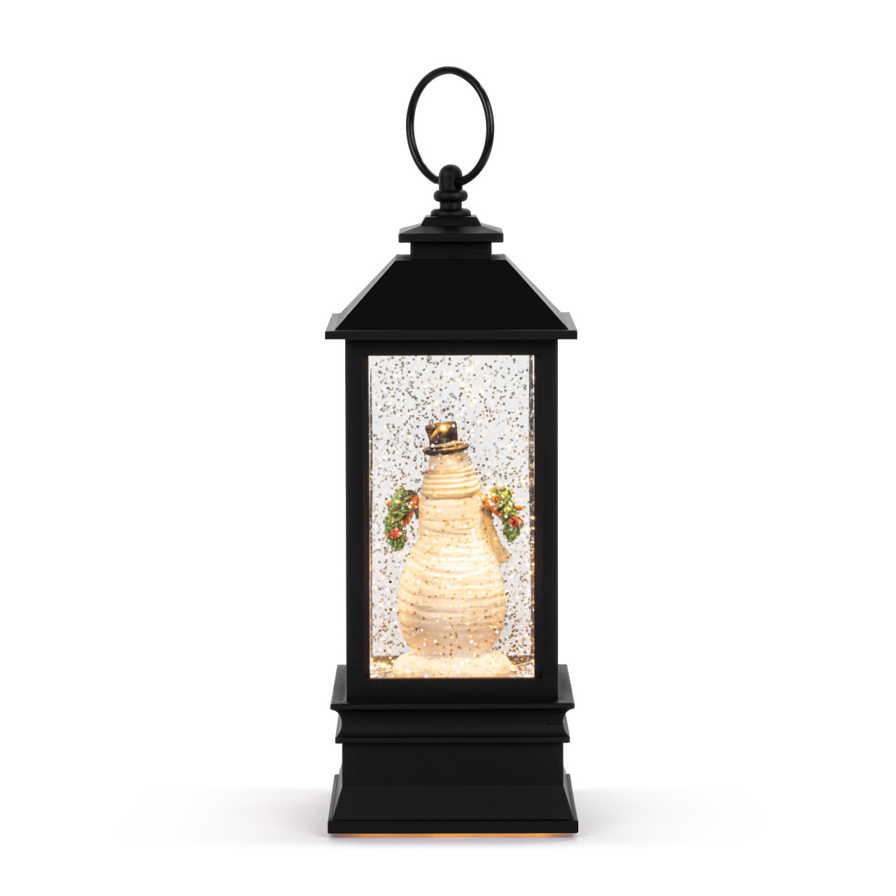 Snowman Red Heart Lit Musical Black Snow Globe Lantern - 4x11in thumbnail