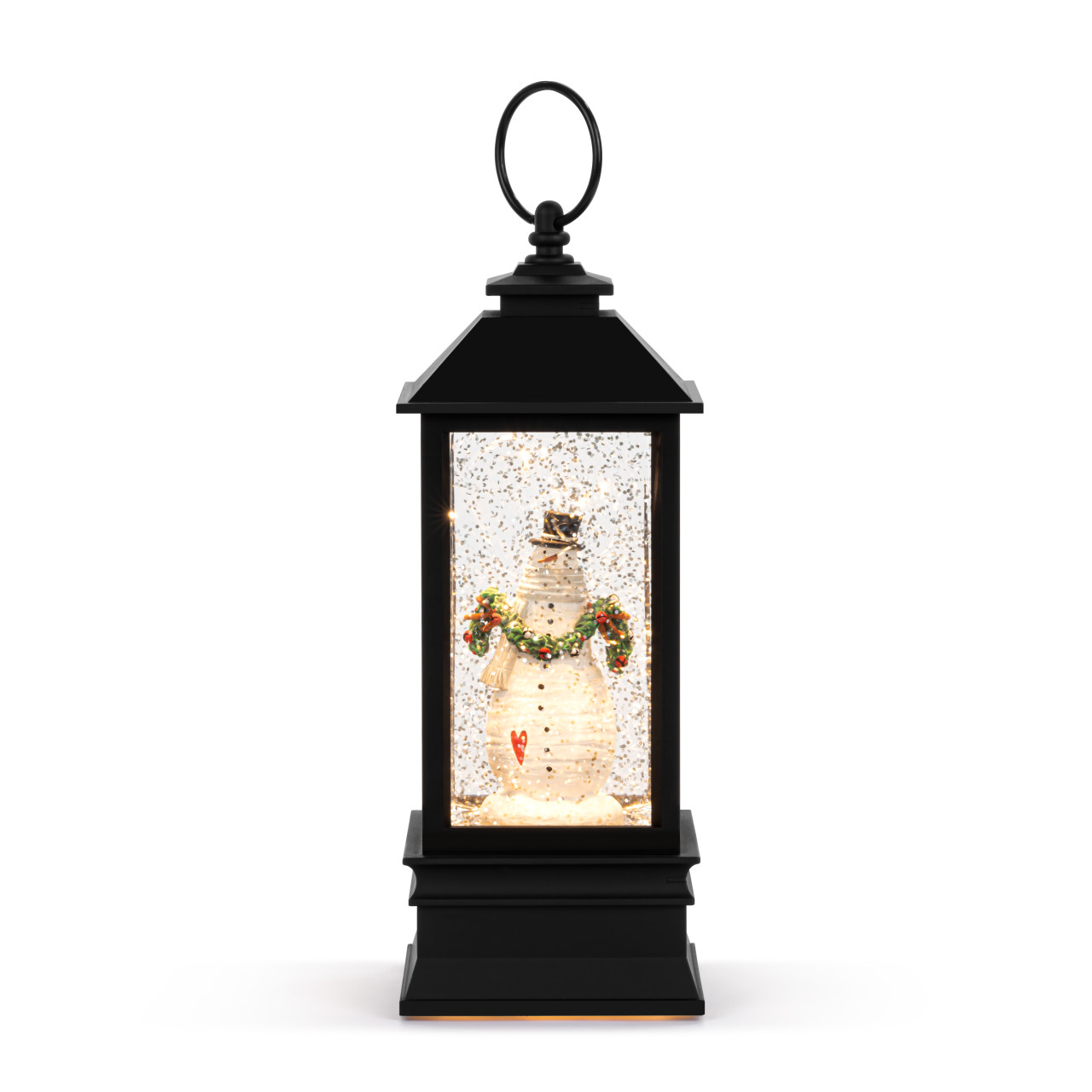 Snowman Red Heart Lit Musical Black Snow Globe Lantern - 4x11in thumbnail