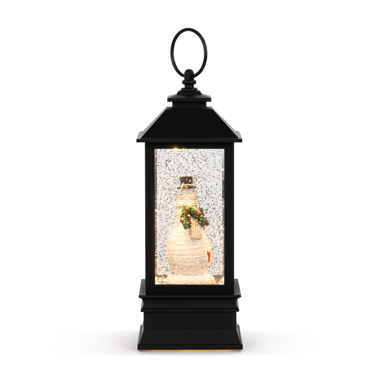 Snowman Red Heart Lit Musical Black Snow Globe Lantern - 4x11in thumbnail