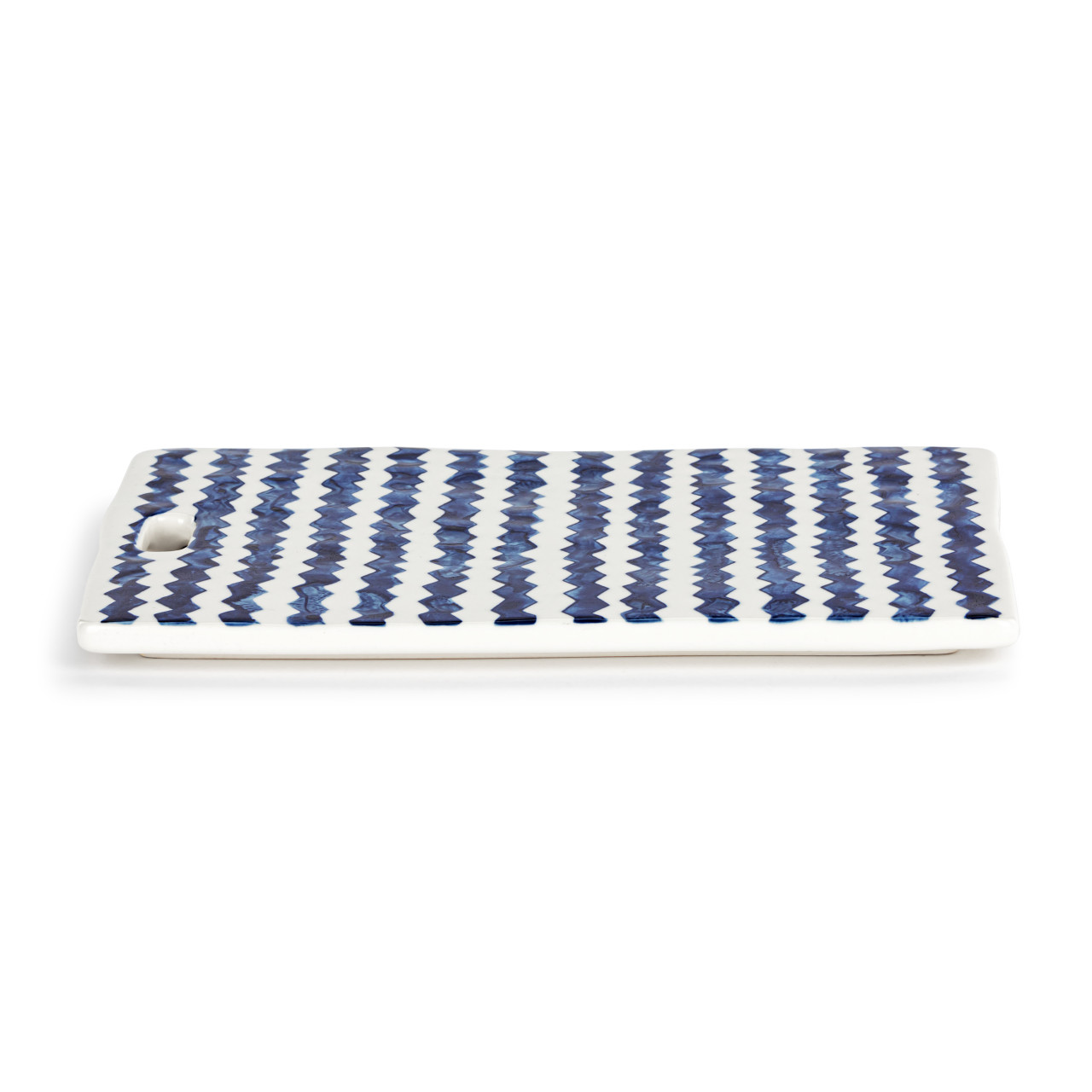 Blue and White Zig Zag Stripe Ceramic Hand Painted Cutting Board thumbnail