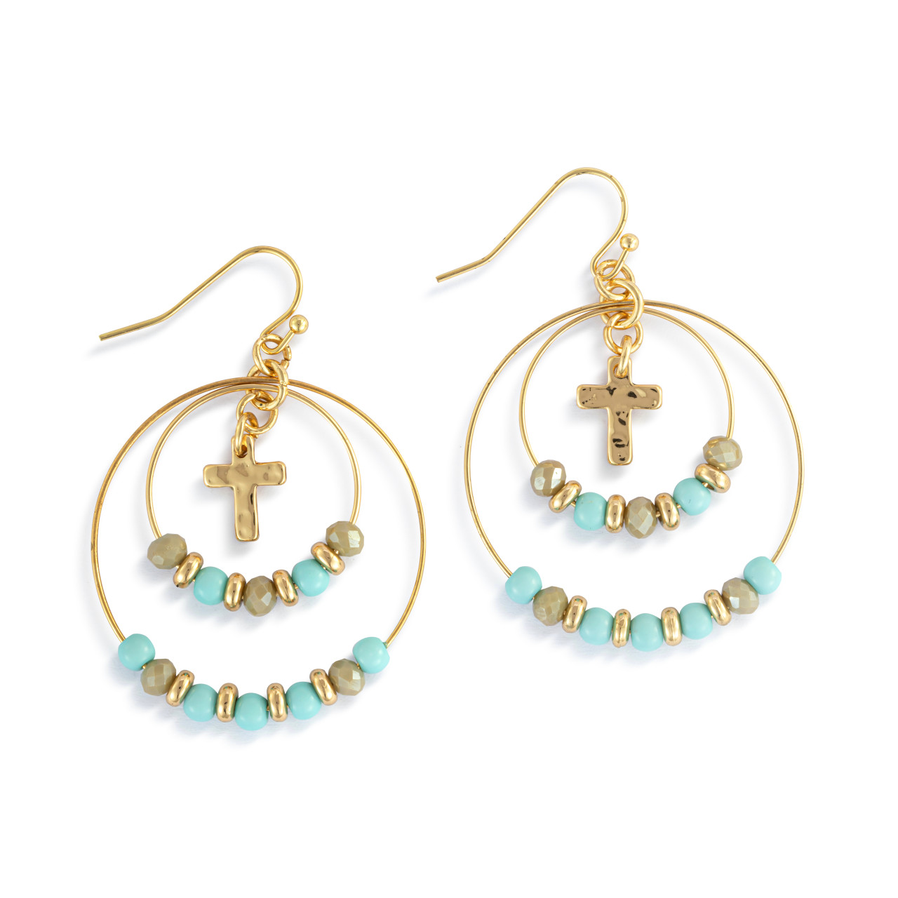 Beaded Prayer Turquoise Earrings - 2in thumbnail