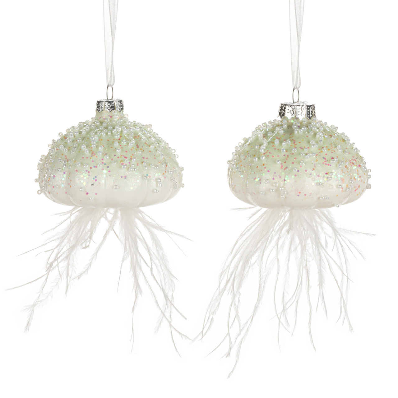 Iridescent Jelly Fish with Feathers Ornament - 2.5x4in thumbnail
