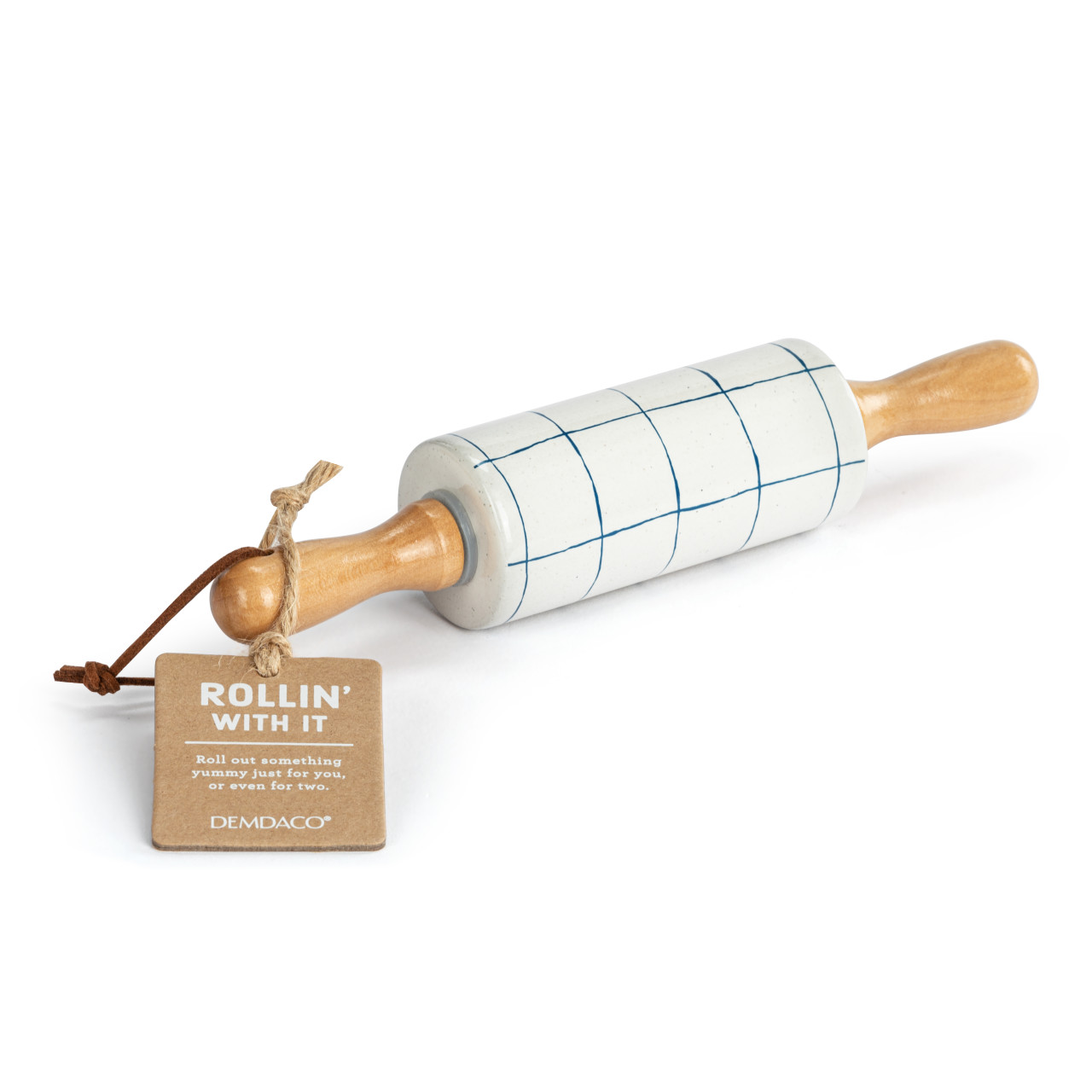 White Blue Plaid Ceramic Rolling Pin - 9in thumbnail