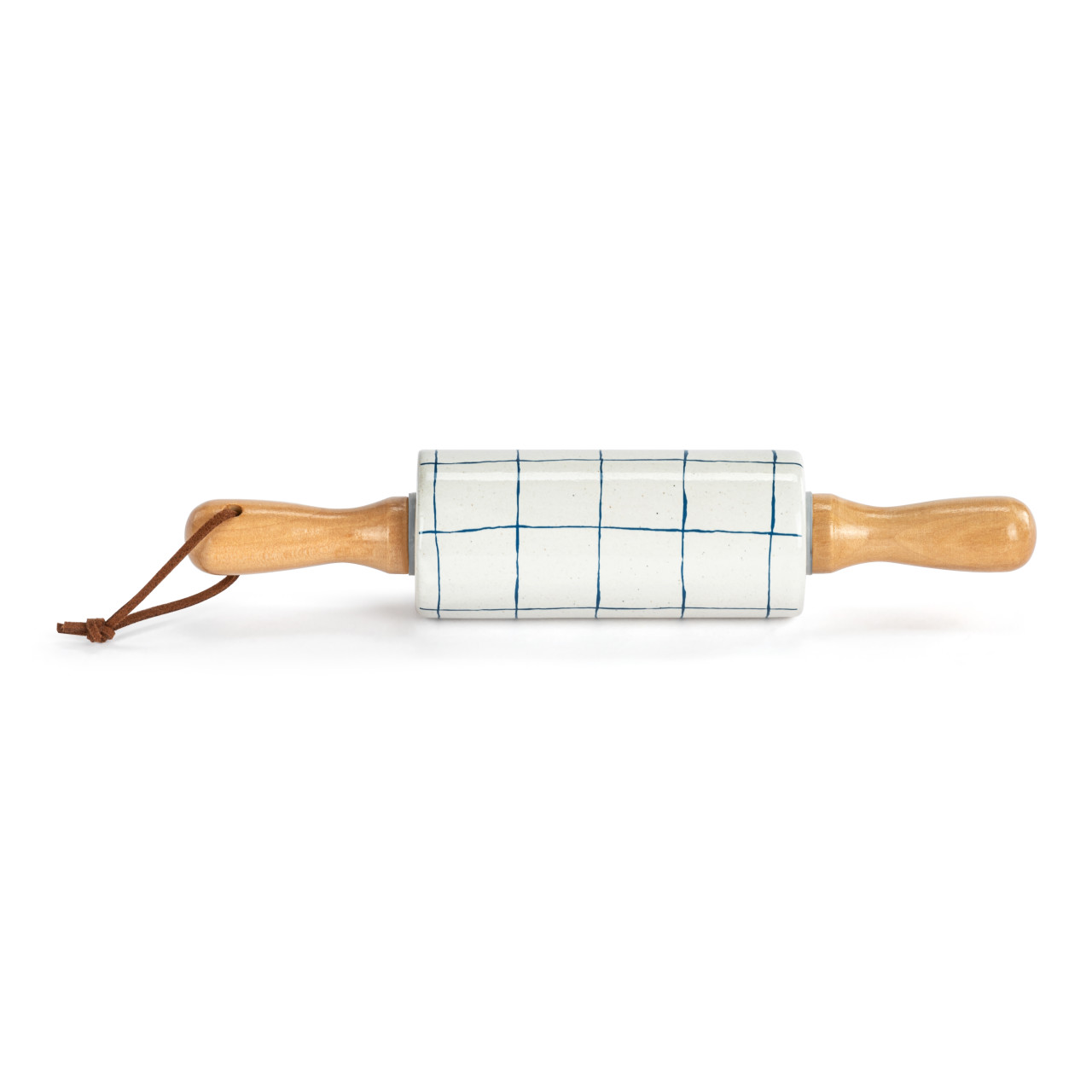 White Blue Plaid Ceramic Rolling Pin - 9in thumbnail