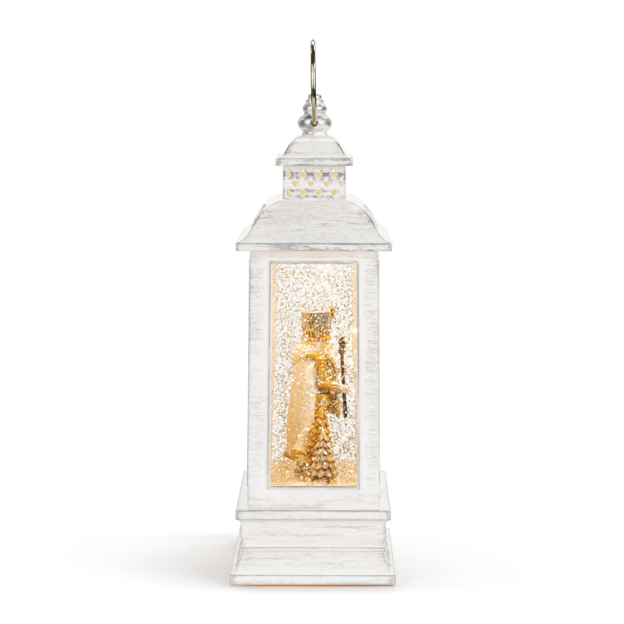 Nutcracker with Trees Lit Musical White USB Snow Globe Lantern - 6.5x10in thumbnail