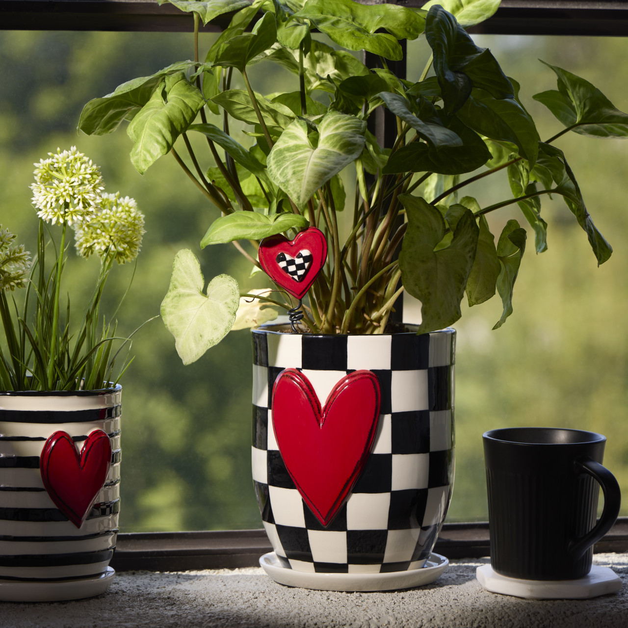Ceramic Checker Red Heart Planter & Saucer 6" x 7.5" thumbnail