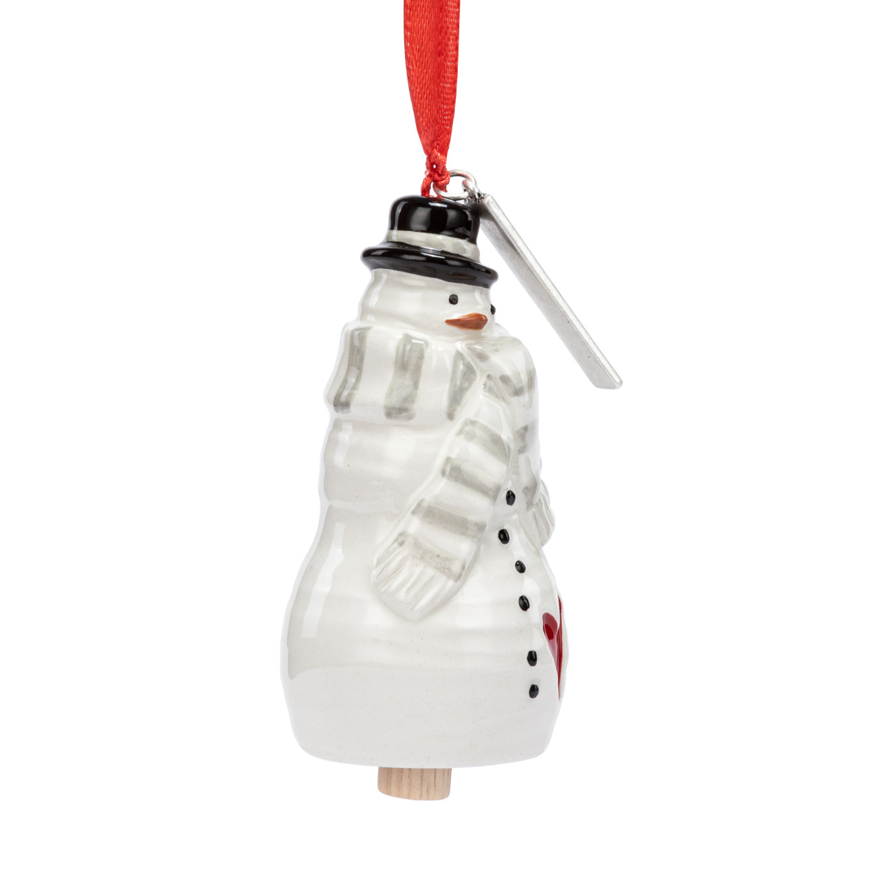 Peace Snowman Red Heart Mini Bell Ornament - 1.5x3in thumbnail