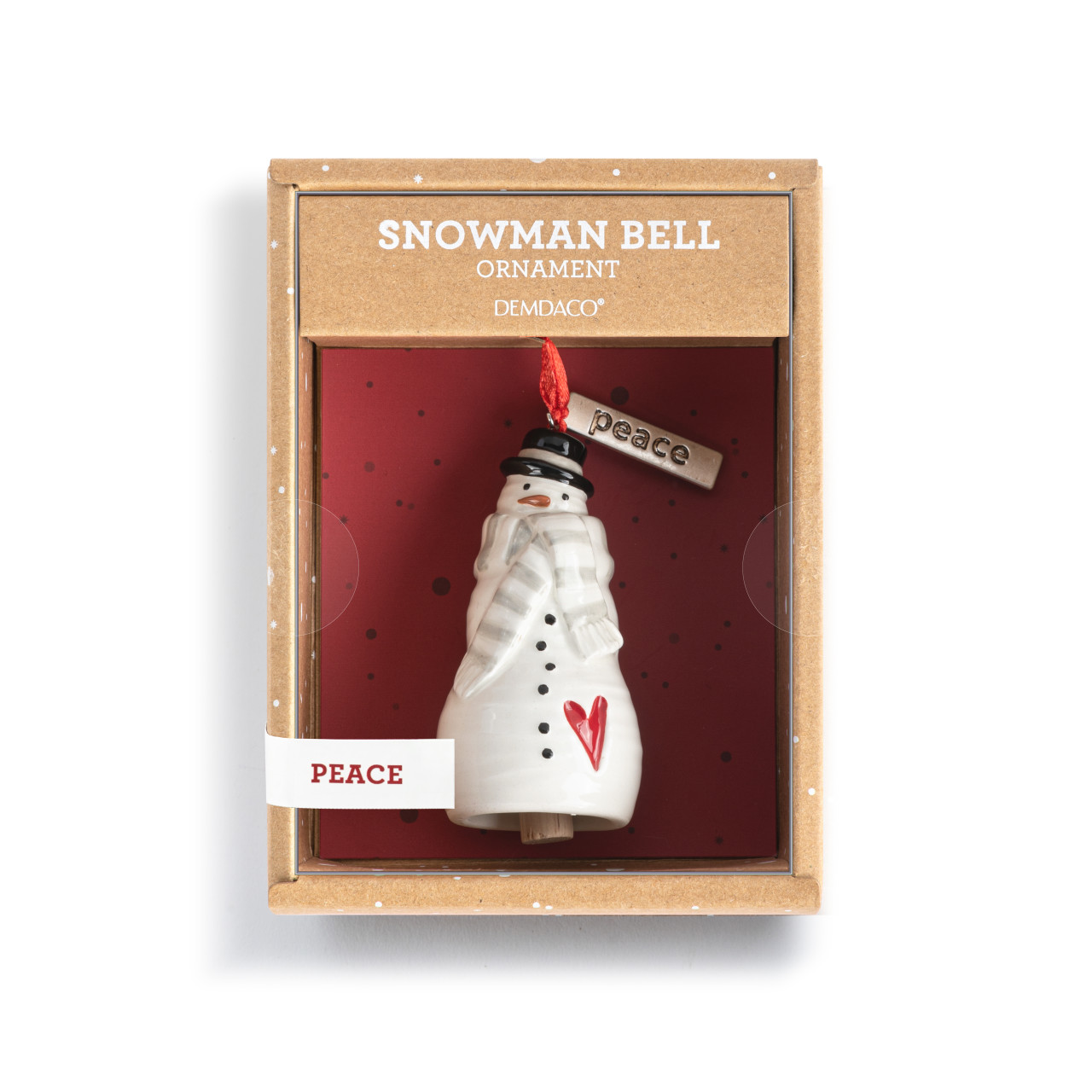Peace Snowman Red Heart Mini Bell Ornament - 1.5x3in thumbnail