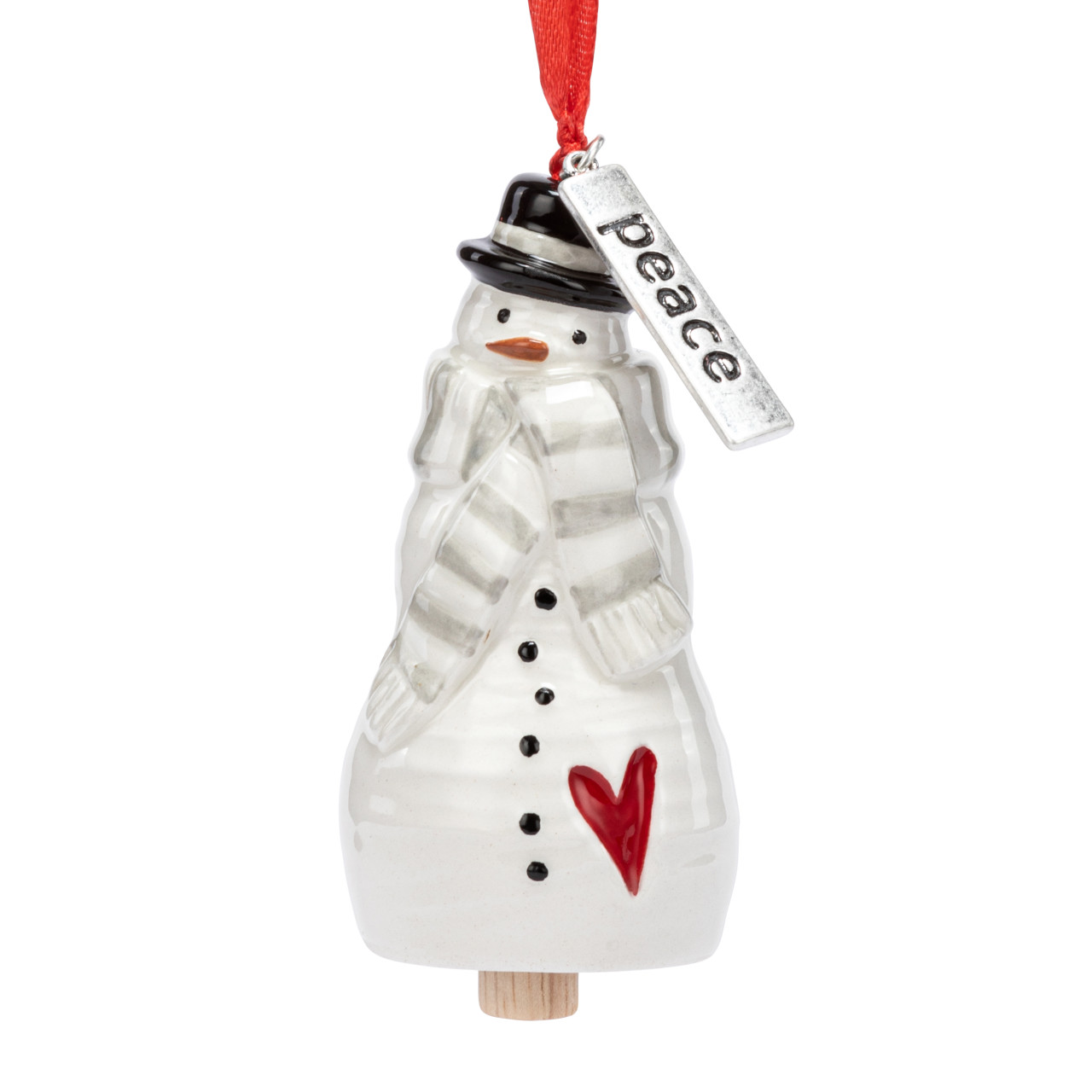 Peace Snowman Red Heart Mini Bell Ornament - 1.5x3in thumbnail