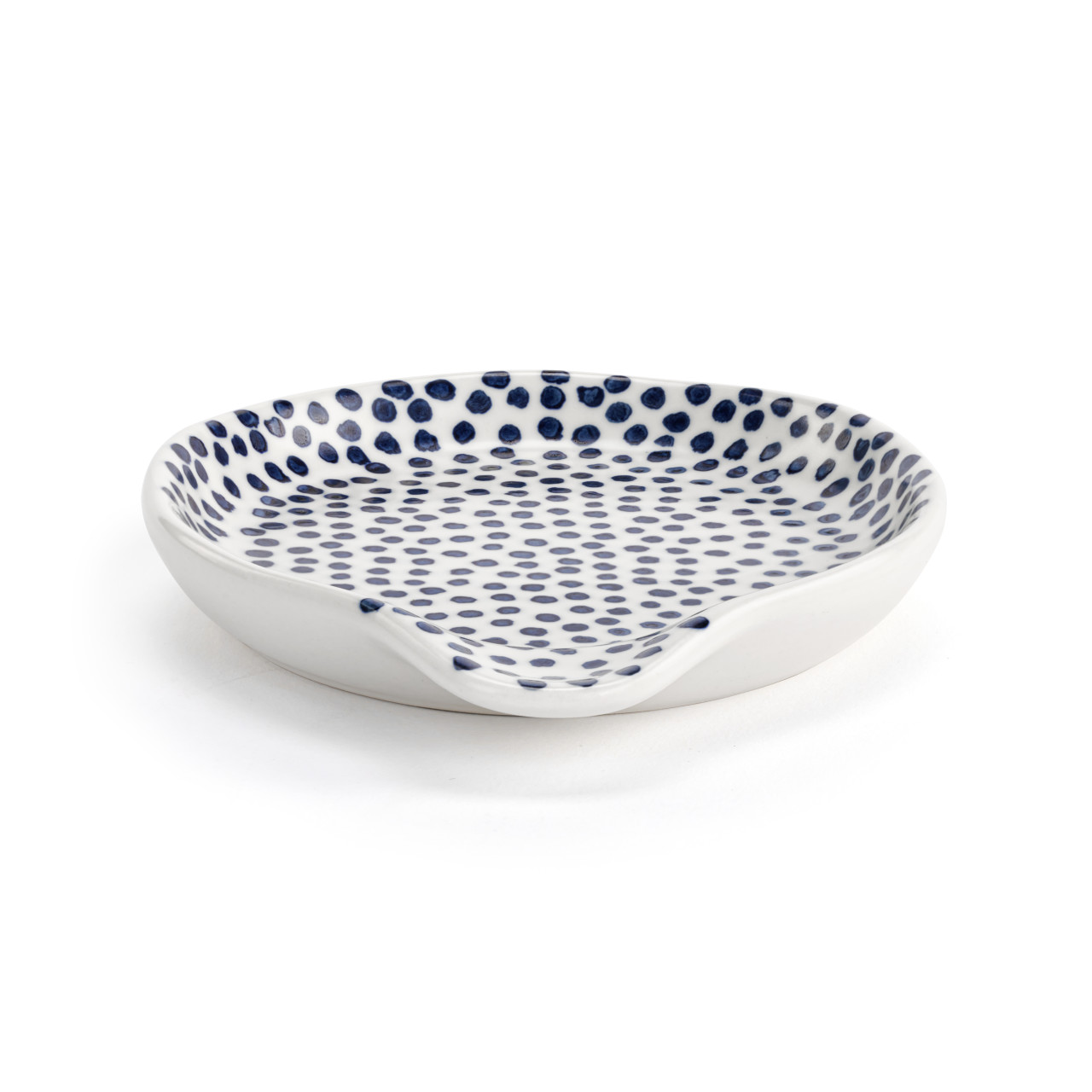 Blue and White Micro Dot Ceramic Hand Painted Spoon Rest - 4.5x6in thumbnail