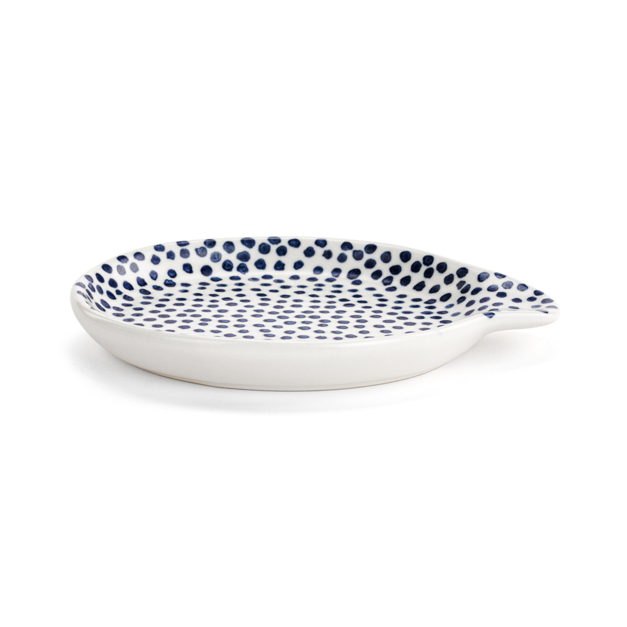 Blue and White Micro Dot Ceramic Hand Painted Spoon Rest - 4.5x6in thumbnail
