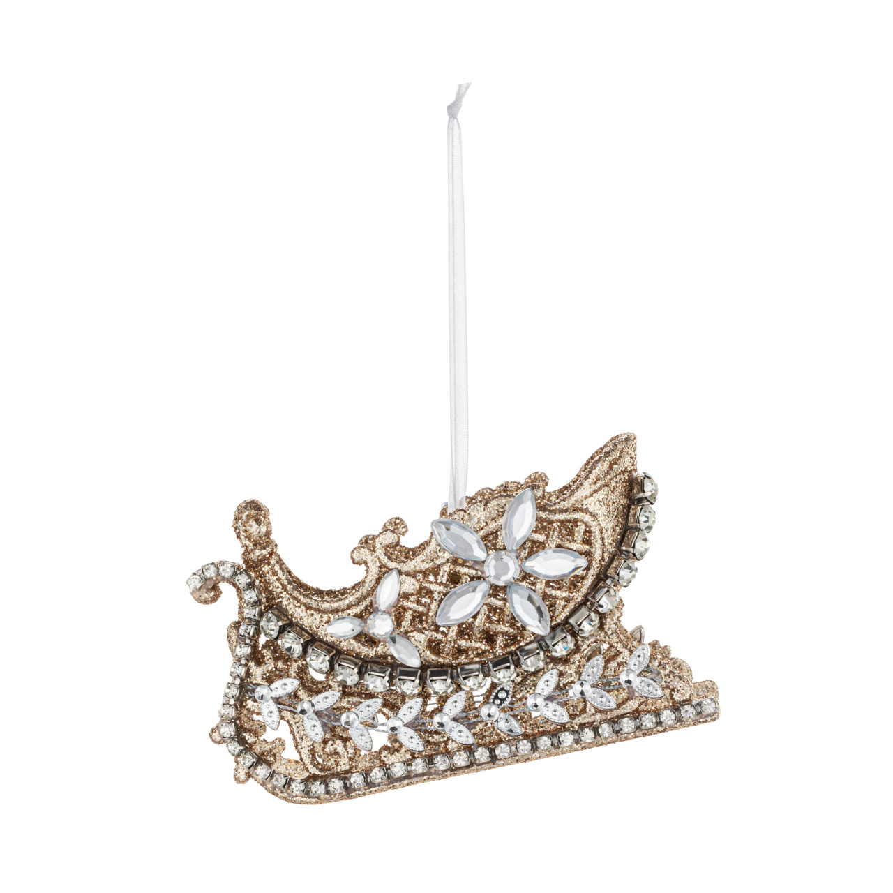 Silver Sparkly Ornate Sleigh Ornament thumbnail