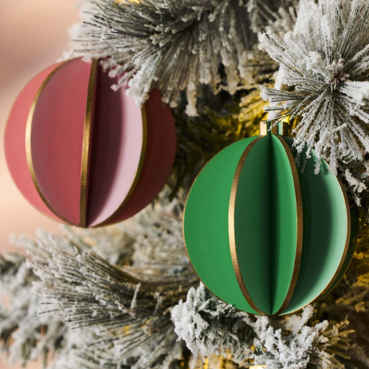 Green Pink and Coral Wood Round Ornaments 3 Assorted - 3x4in thumbnail